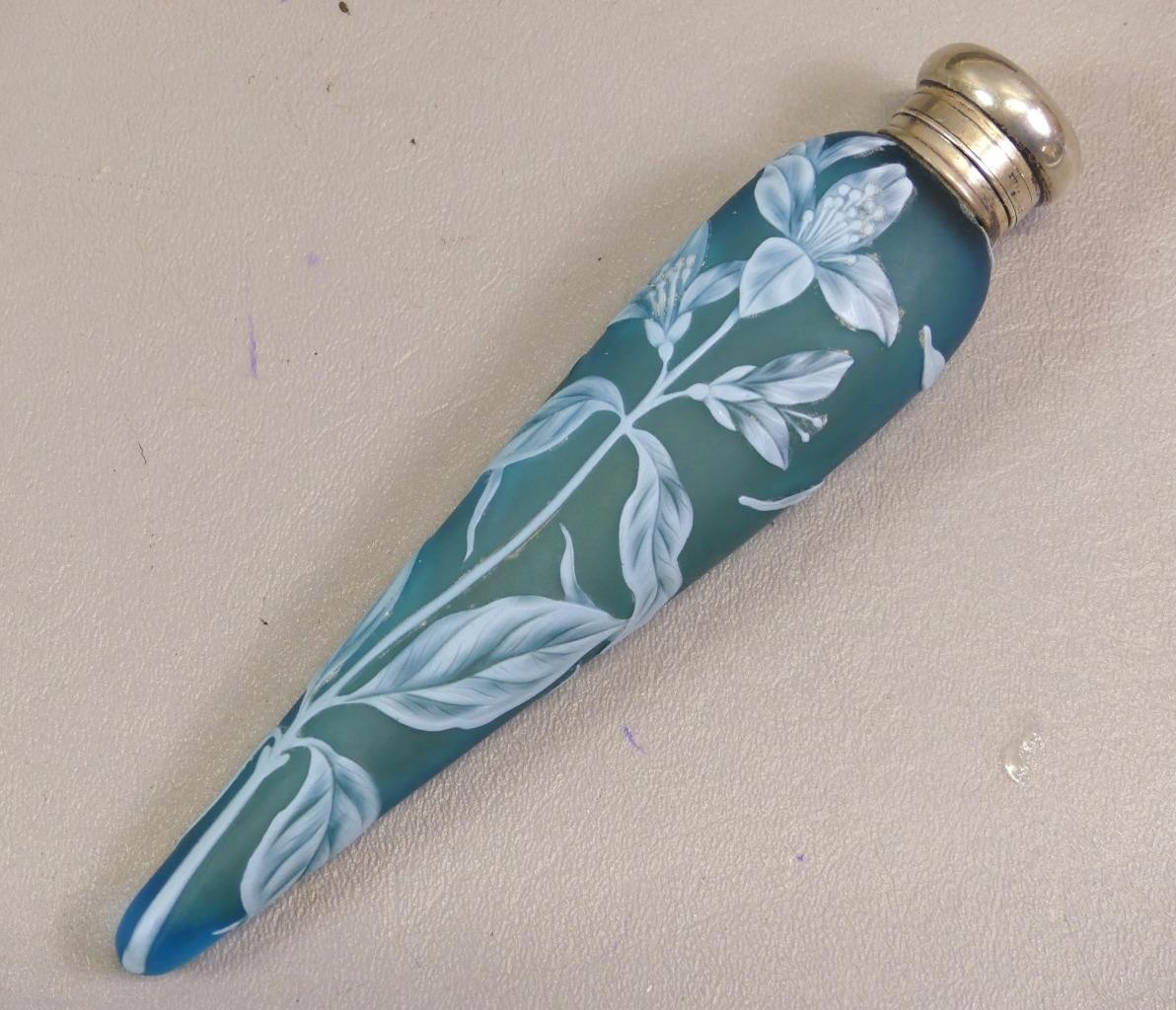 ANTIQUE WEBB CAMEO ART GLASS LAY-DOWN PERFUME BOTTLE - BLUE FLORAL