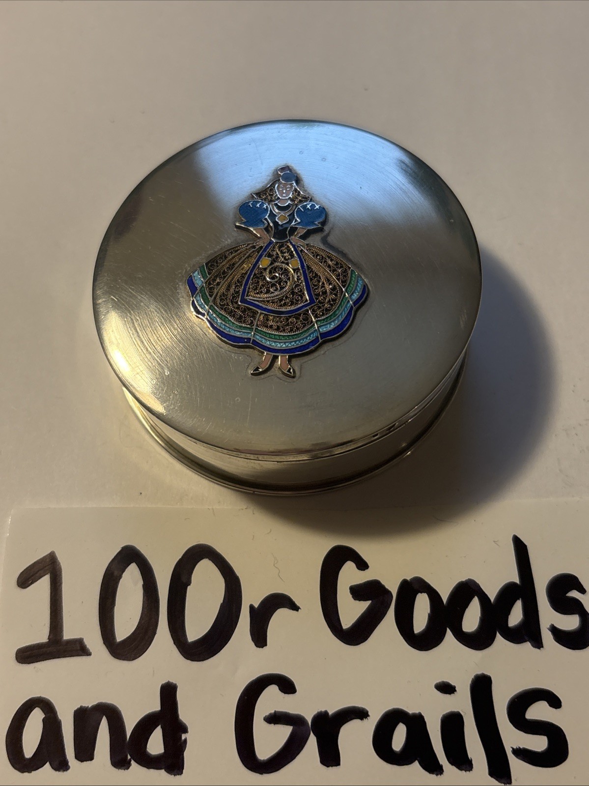 Vintage Sterling Silver Trinket Box Topazio Portugal Enamel Filigree 58.24g