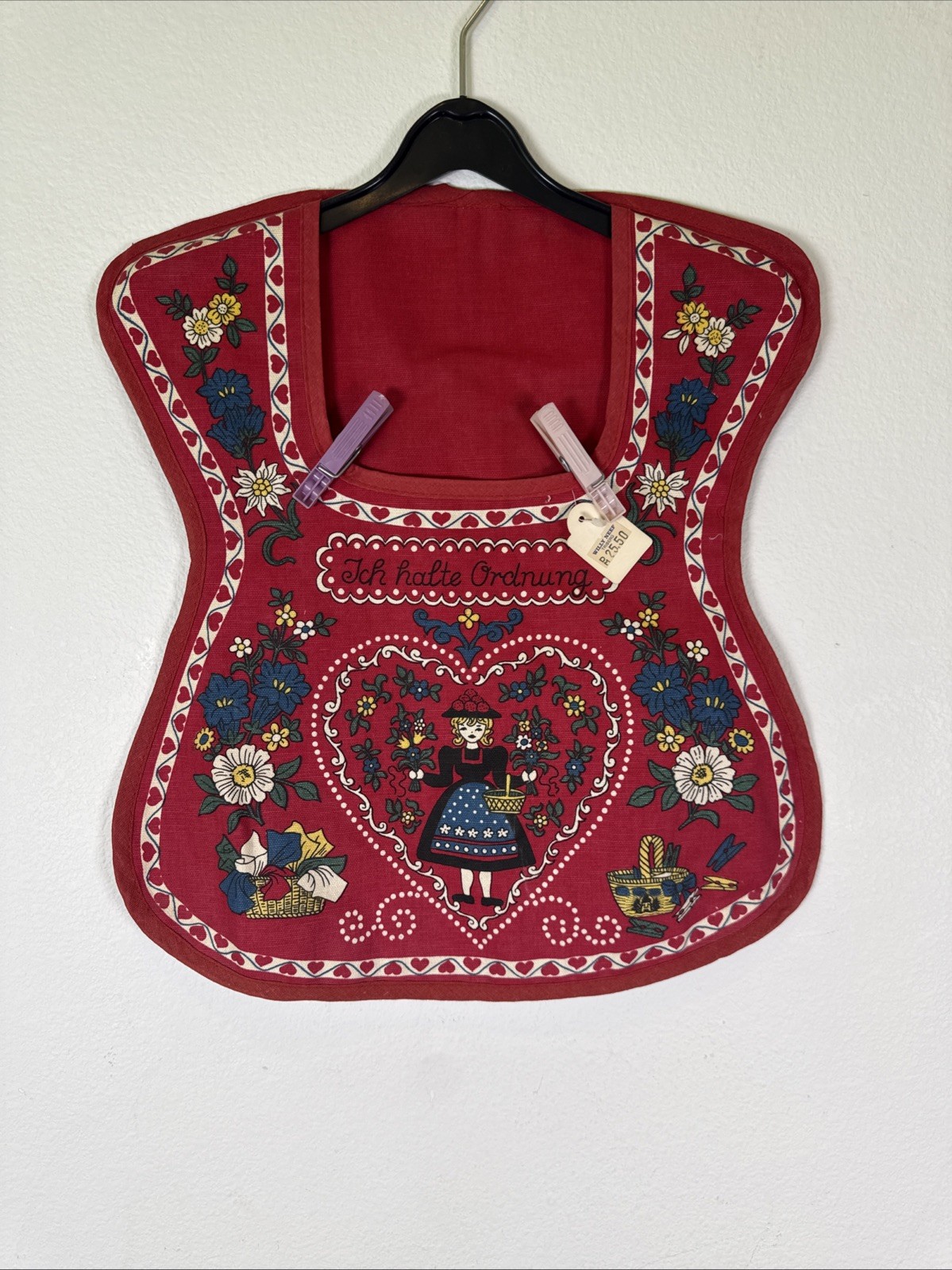 Vintage German Holiday Folk Art Kitchen Wall Hanging “Ich halte Ordnung” Red NOS
