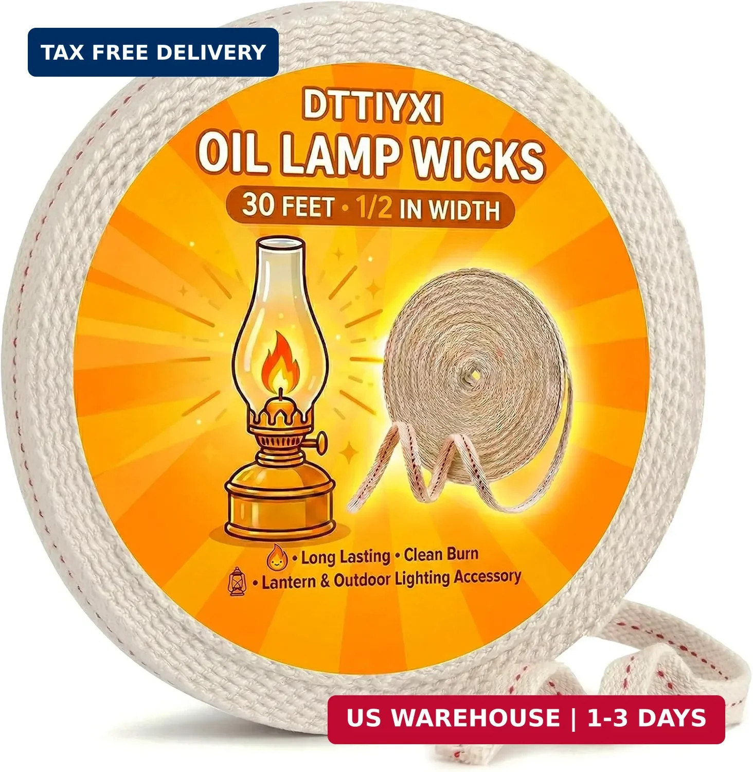 Oil Lamp Wicks, 1/2 Inch x 30 Ft, Flat Cotton Lantern Wick for Oil Lamps