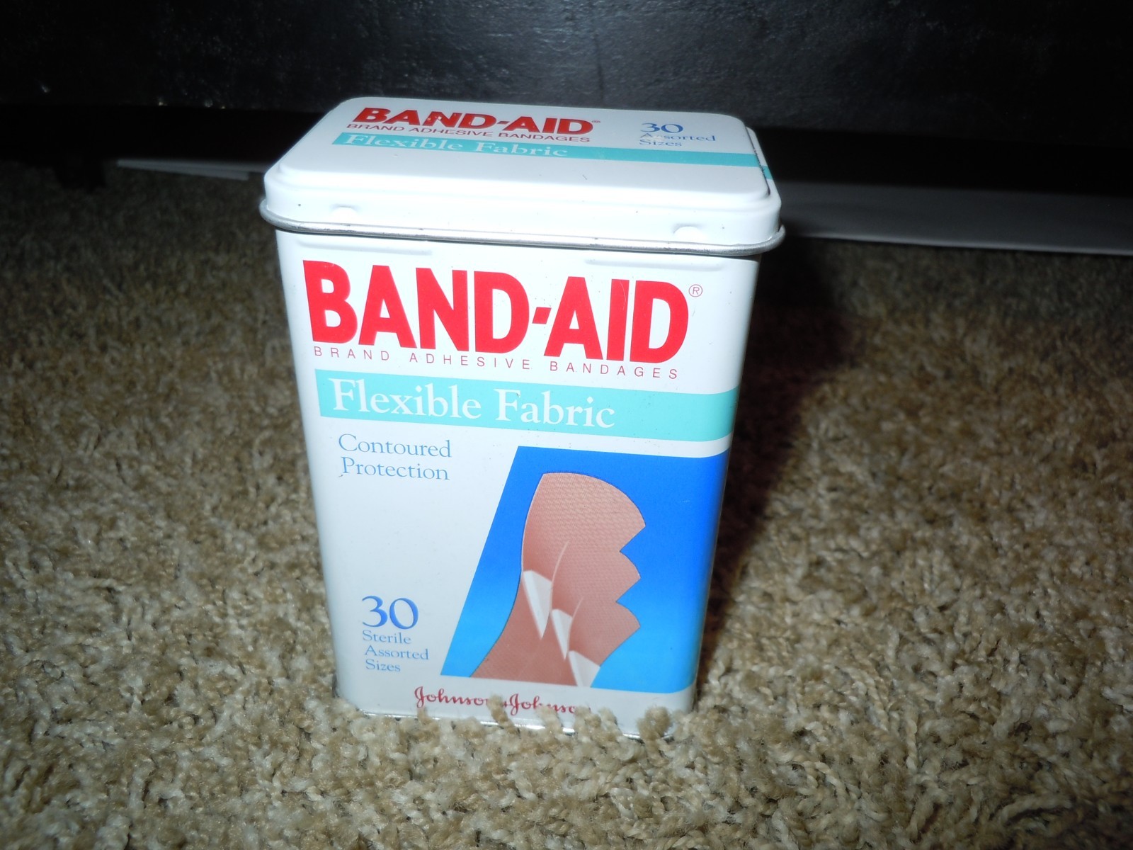 Vintage 1992 Johnson & Johnson BAND-AID Metal Tin Box Flexible Fabric 2/3 FULL