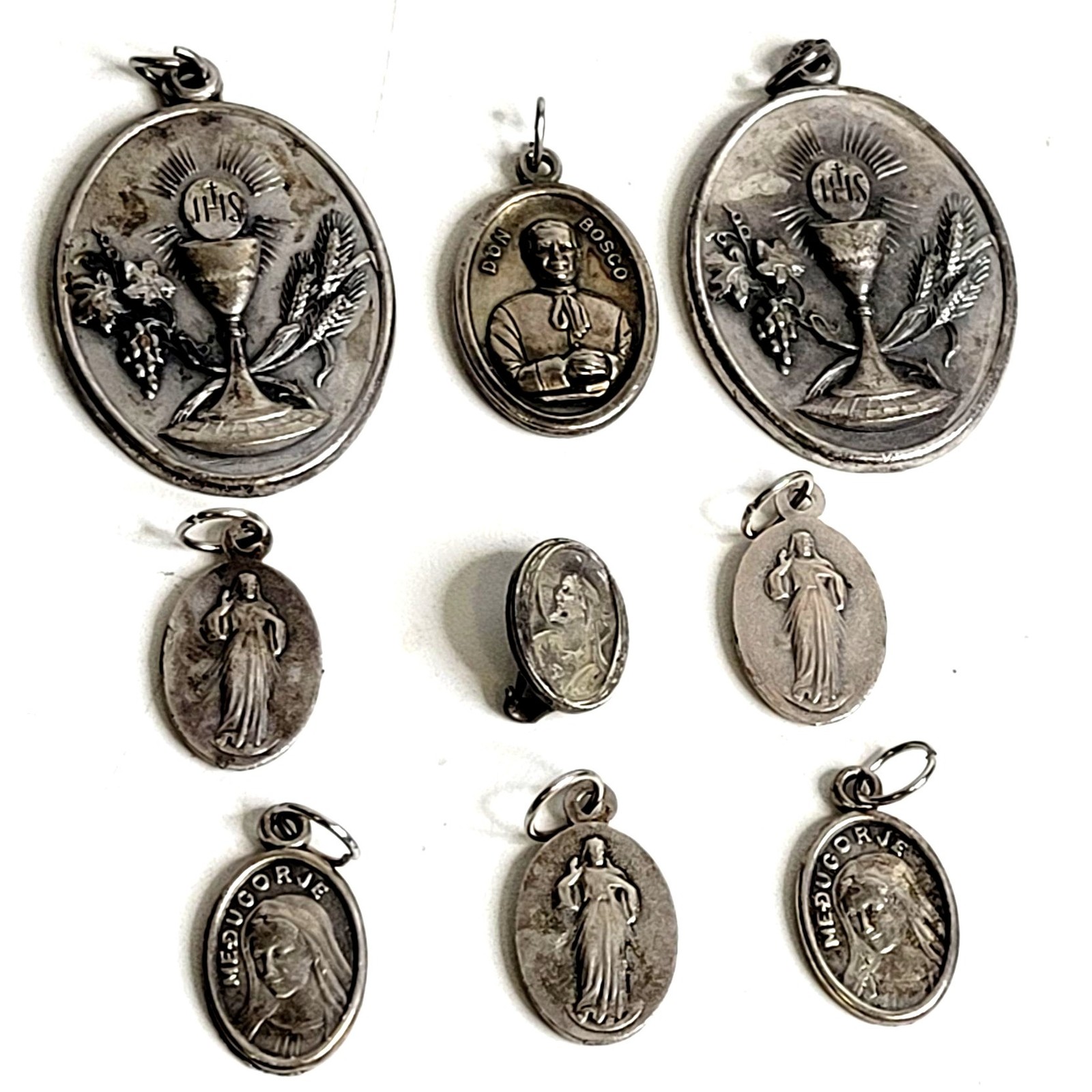 Vintage Silver Tone Italy Catholic Religious Medals Lot Saints Medjugorje Jesus