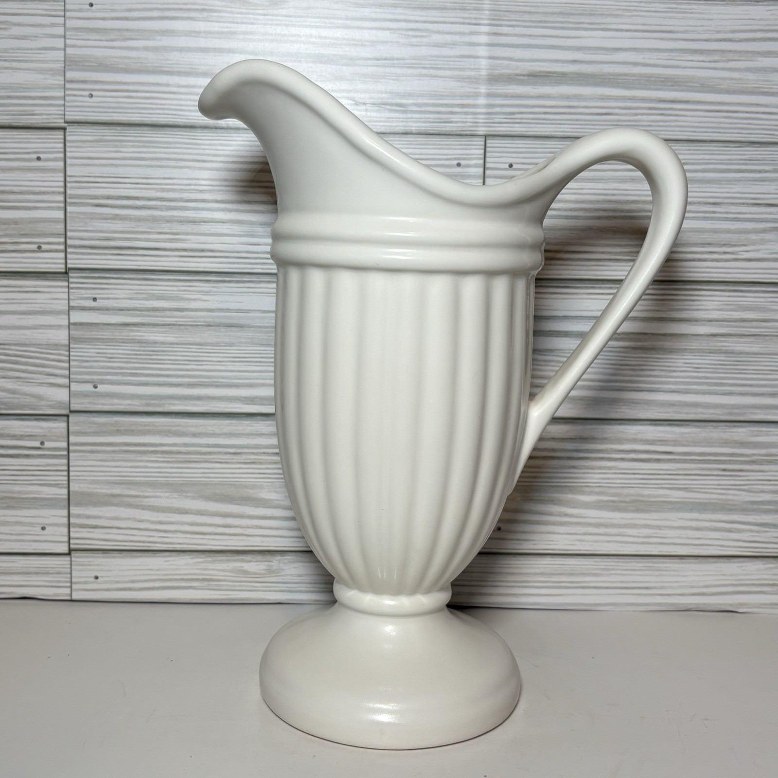 Vintage Royal Haeger Pitcher Vase White Ribbed Neoclassic Farmhouse Decor 9.5” Vintage Royal Haeger Pitcher Vase White Ribbed Neoclassic Farmhouse Decor 9.5”
