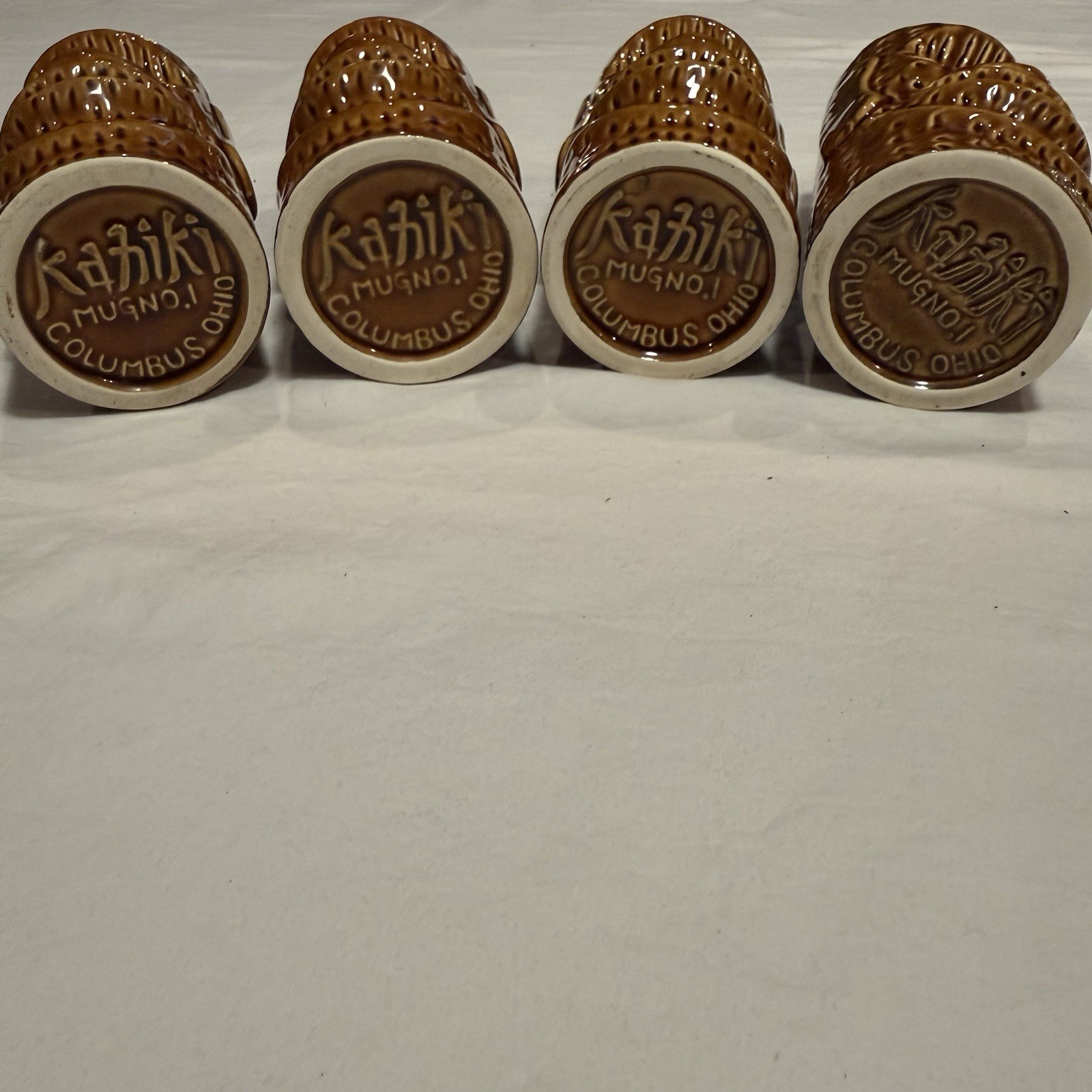Vintage Kahiki Tiki Mug No 1 Columbus Ohio Brown Ceramic Set of 4 
