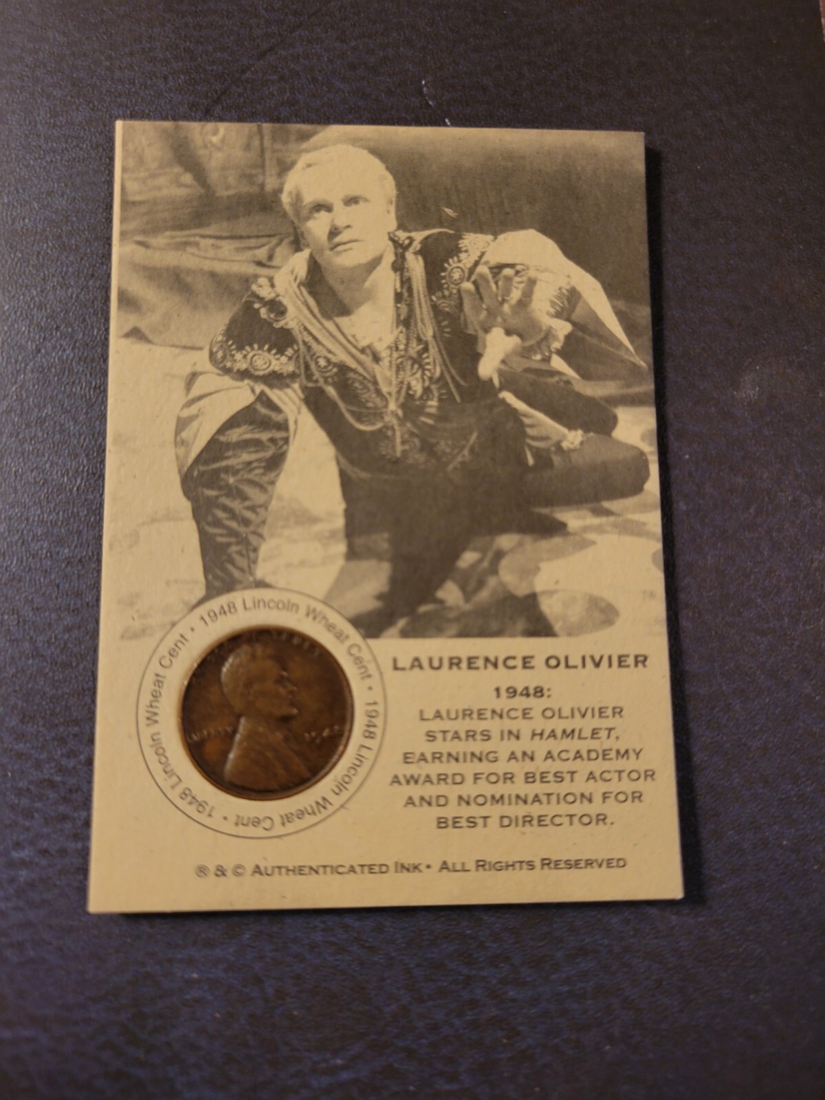 Laurence Olivier Authenticated Ink 1948 Penny Card Best Actor & Director Nom Laurence Olivier Authenticated Ink 1948 Penny Card Best Actor & Director Nom