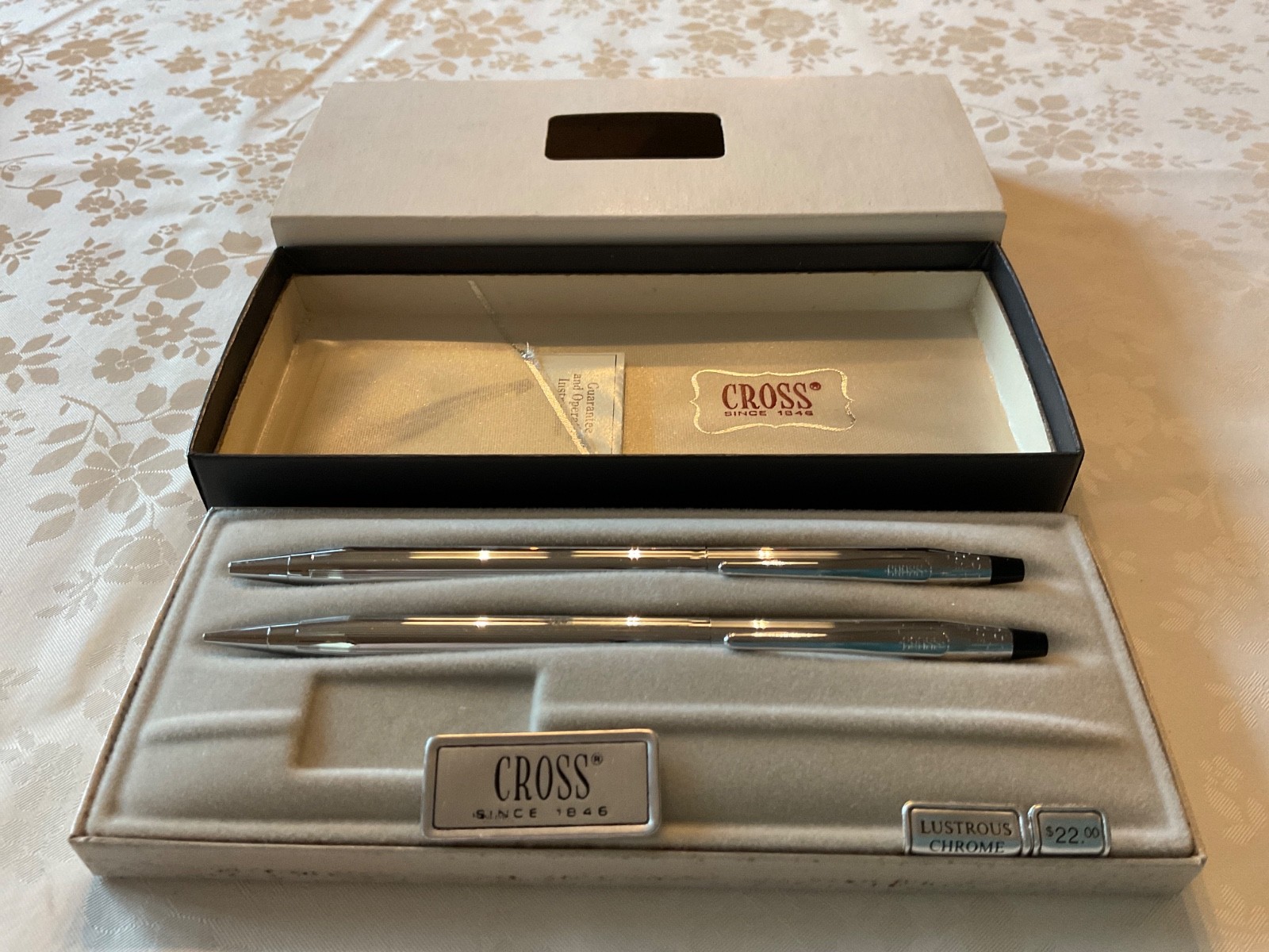 Vintage 1982 Cross Lustrous Chrome Ball Point Pen & Pencil Set NIB Cross 3501