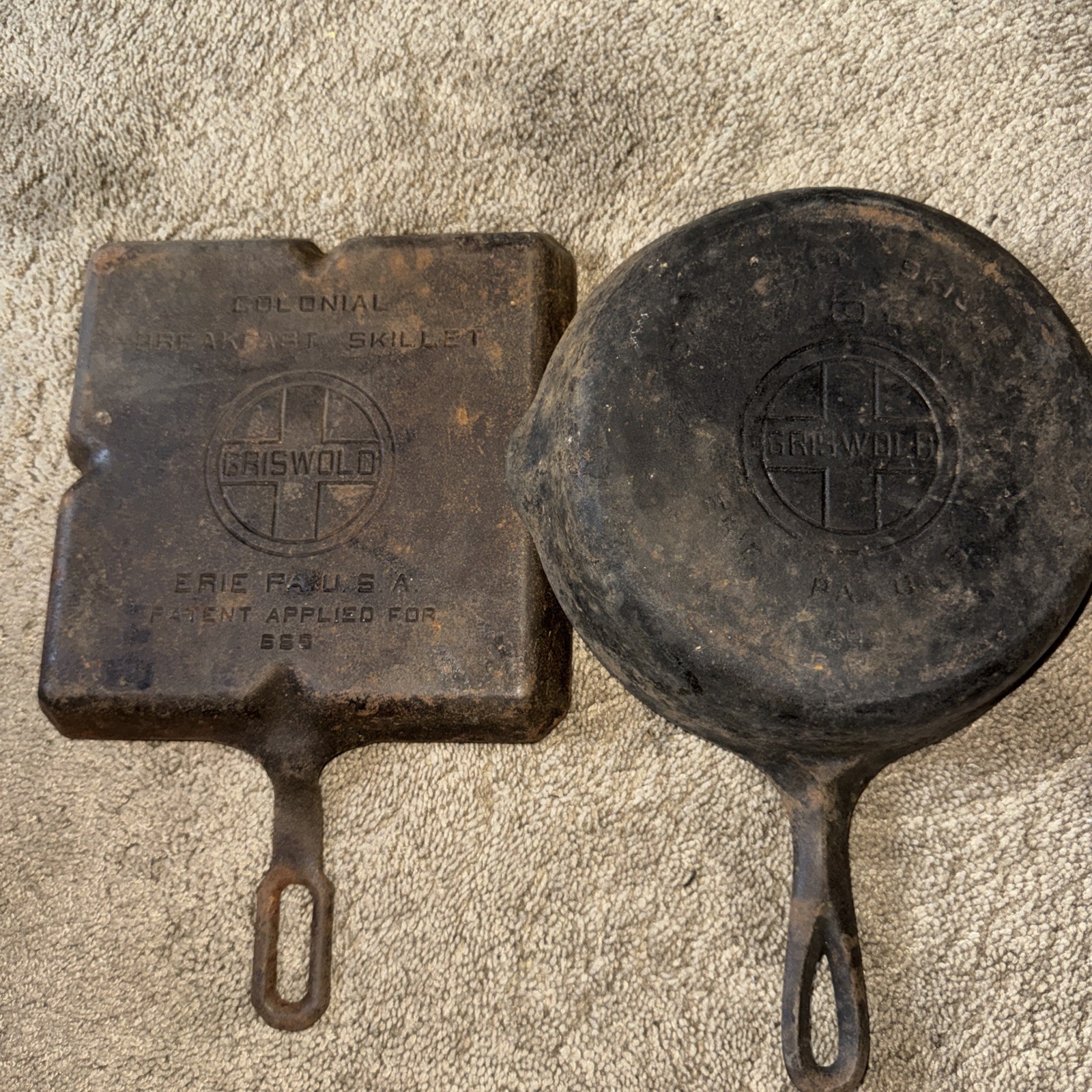 Vintage colonial breakfast skillet Griswold pan and another Griswold skillet 6