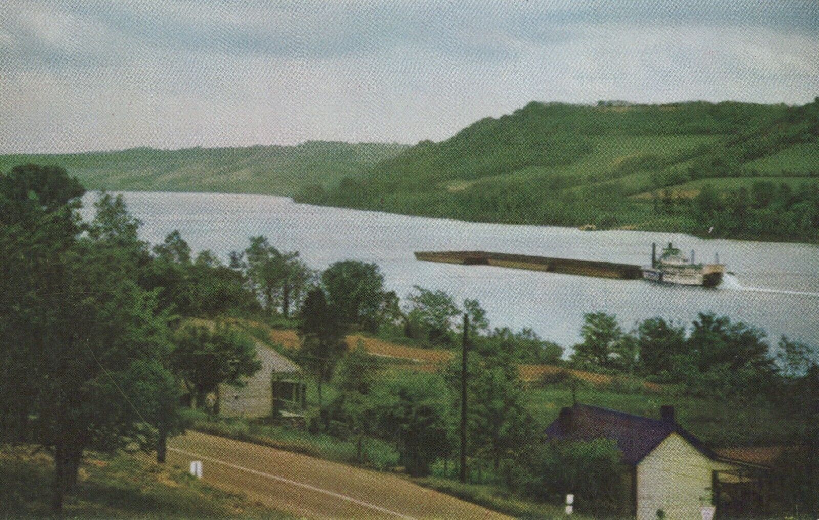 Scene on The Ohio River At Ripley Ohio Vintage Chrome Post Card