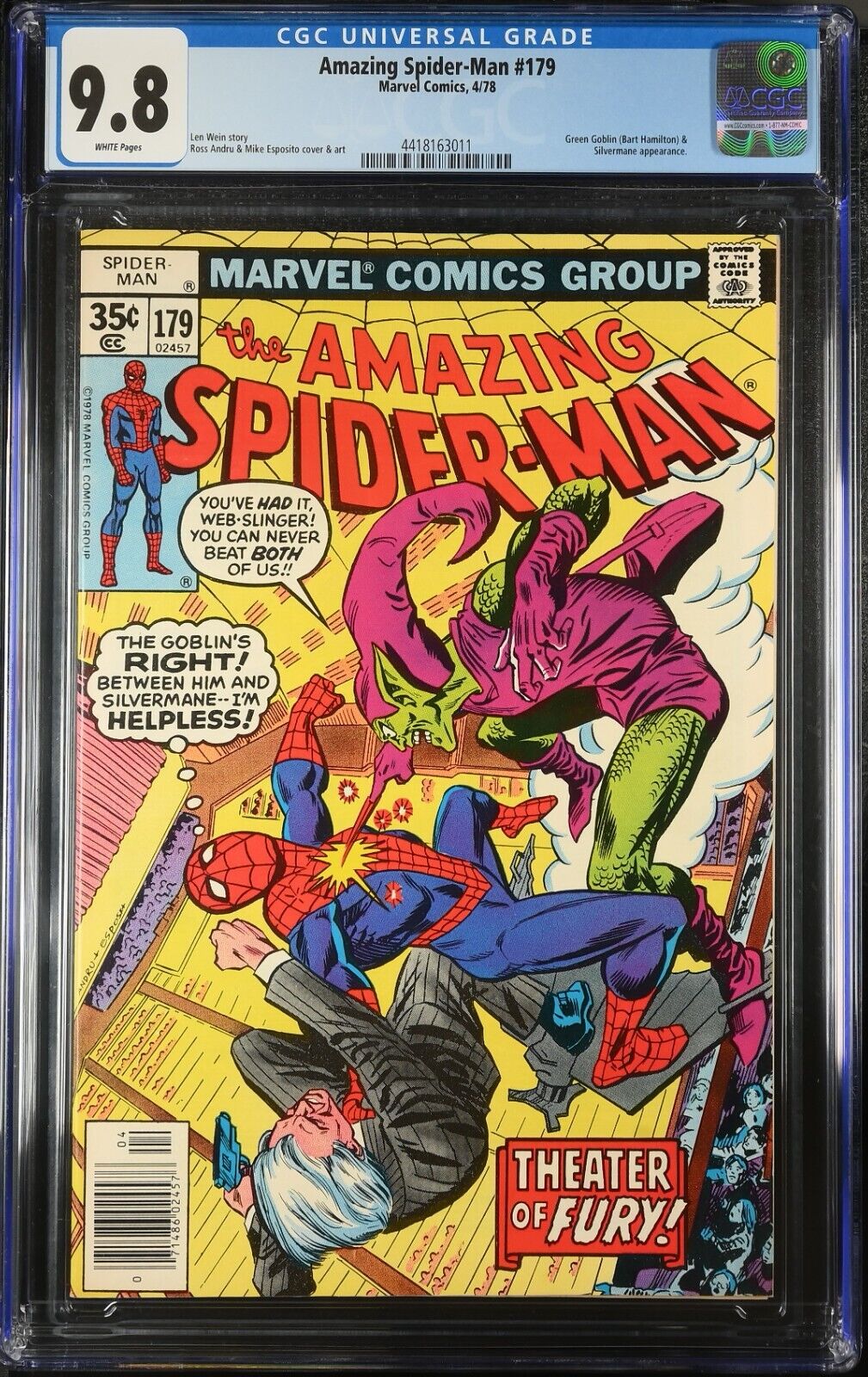 Amazing Spider-Man #179 CGC 9.8 WHITE PASGES - Marvel Comics 1978 - Green Goblin