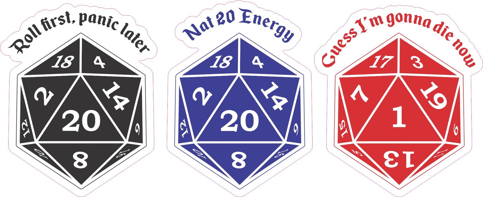 StickerTalk D20 RPG Gaming Dice Vinyl Stickers - Set of 3