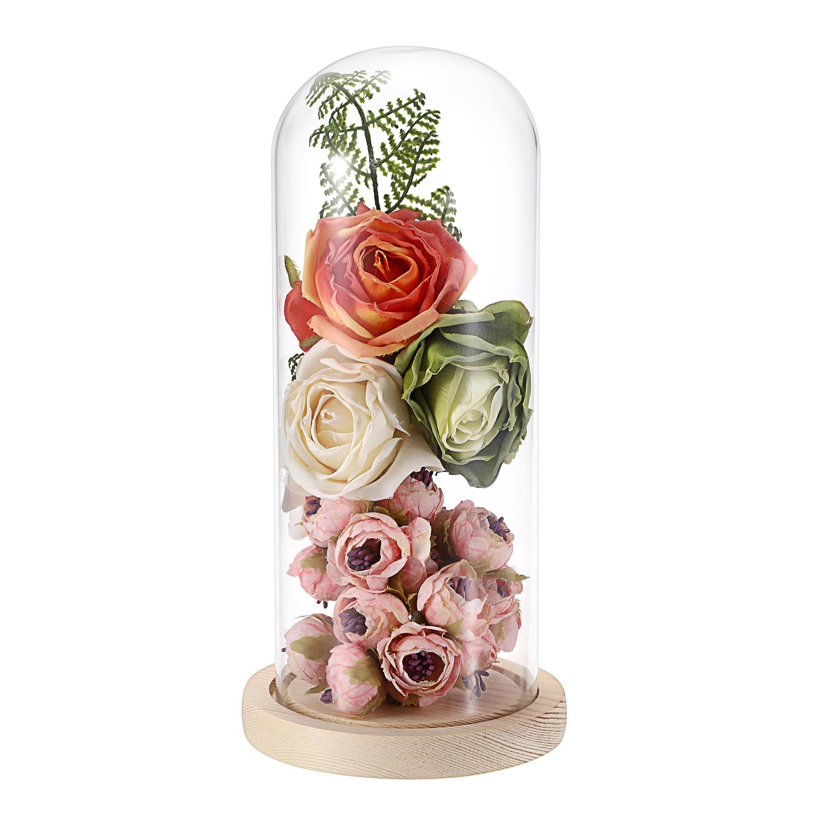 Tall Glass Display Dome Cloche with Solid Wood Base, 4x10 Inches