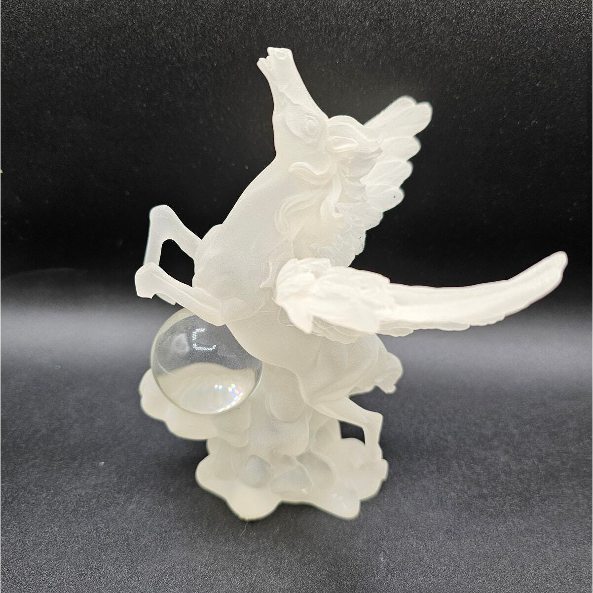 Vintage Pegasus Unicorn Figurine White Crystal Ball Whimsical Glass