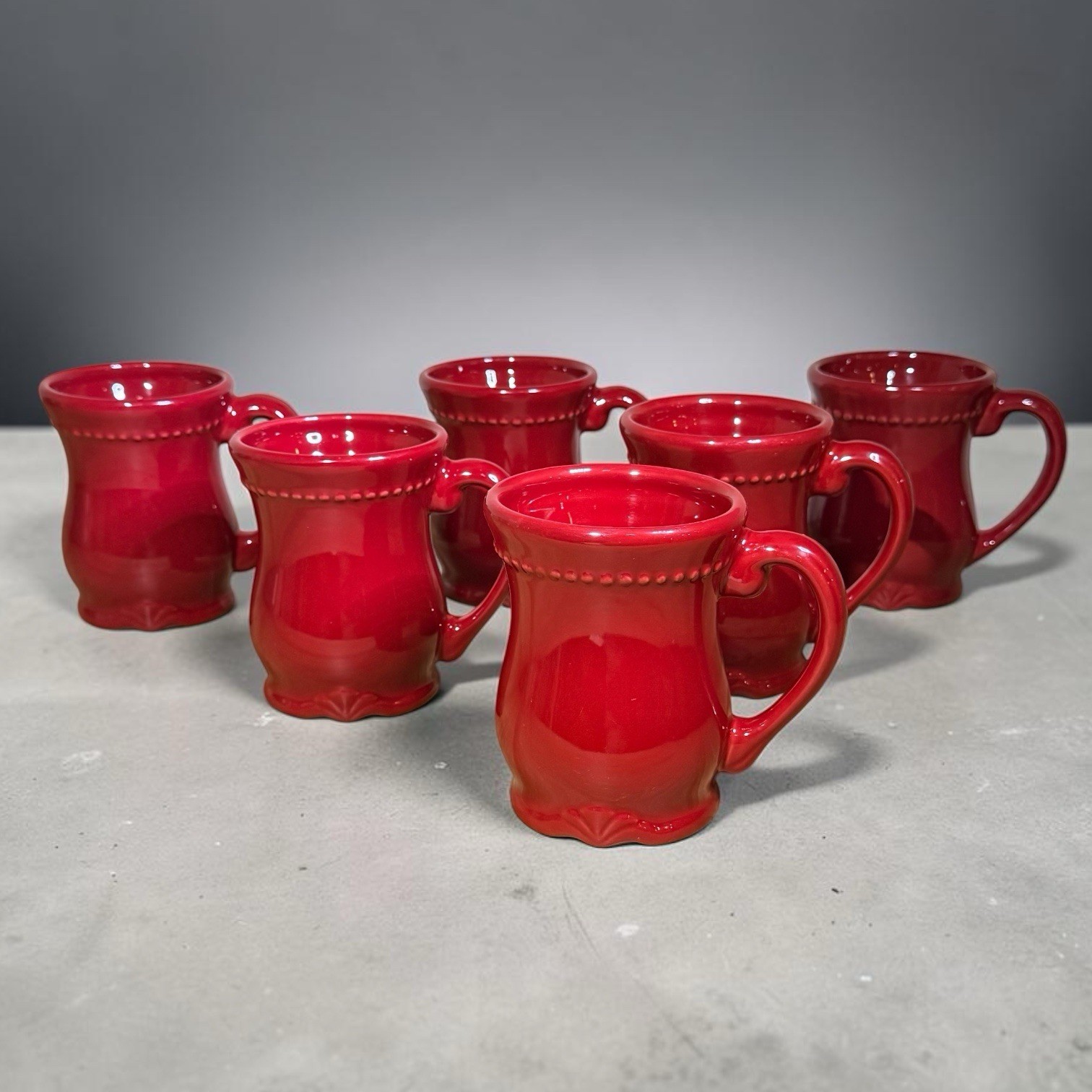 Princess House Pavillion Berry Red Coffee Mugs • Set of 6