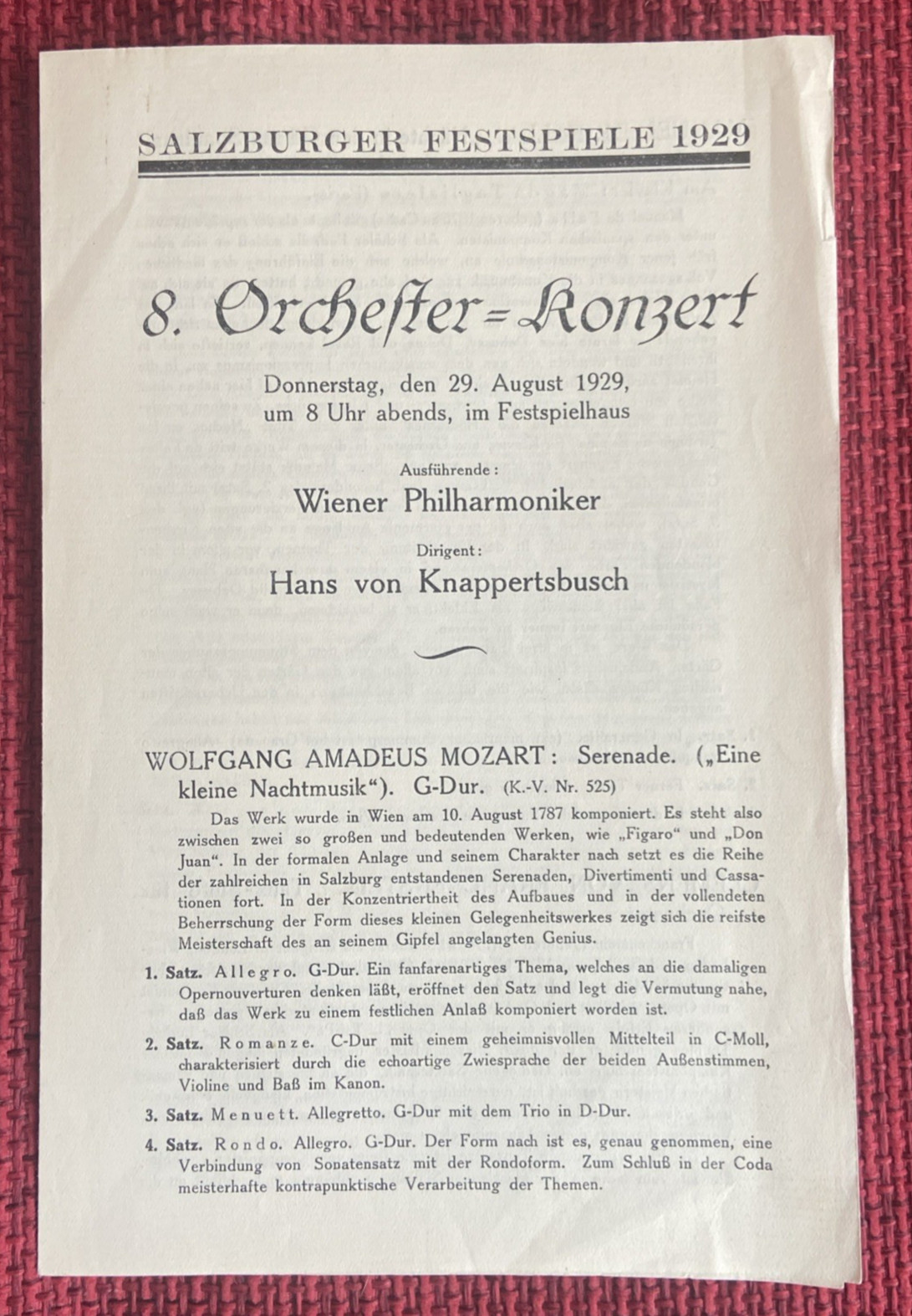 Hans KNAPPERTSBUSCH debut Vienna Philharmonic Orchestra Salzburg 1929