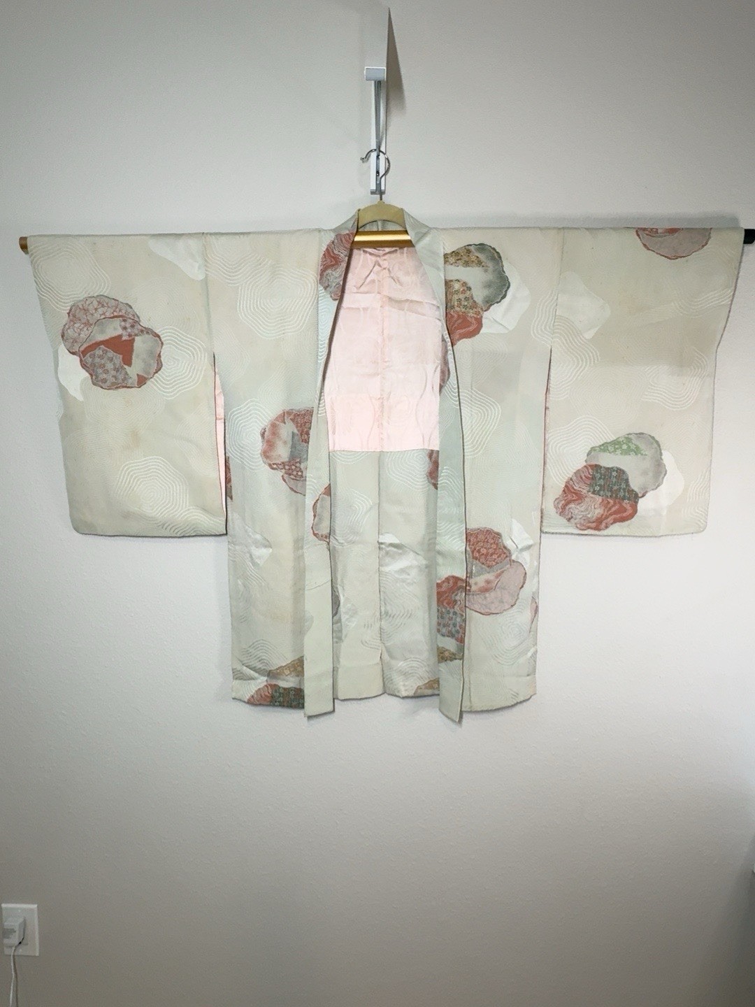 Vintage Japanese Haori Jacket Vermillion Silk Bold Peony Botanical Floral Lining
