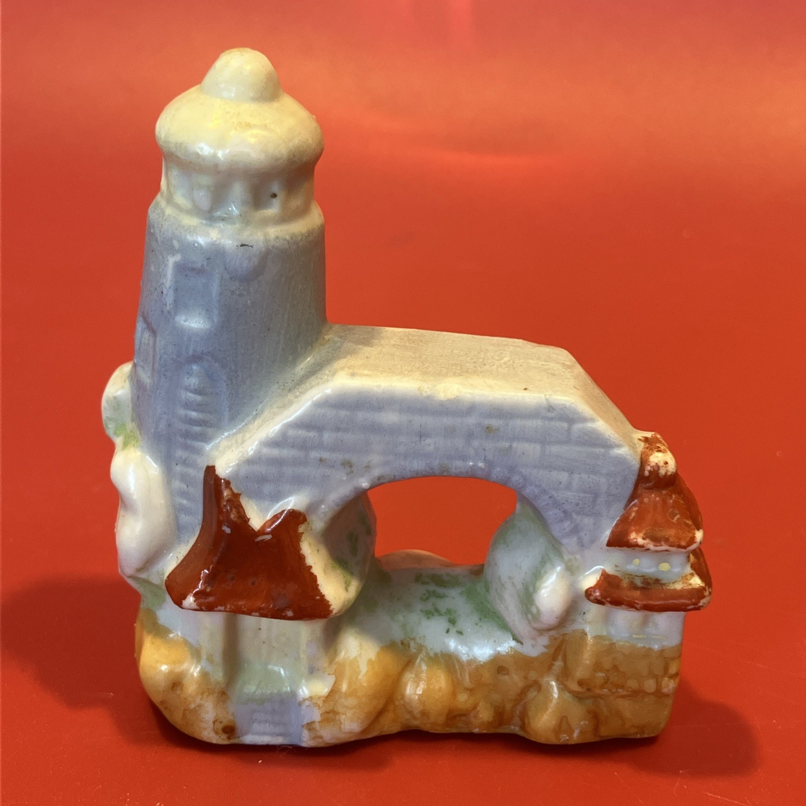 Made in Occupied Japan Vintage Ceramic Lighthouse Bridge Figurine 1940s