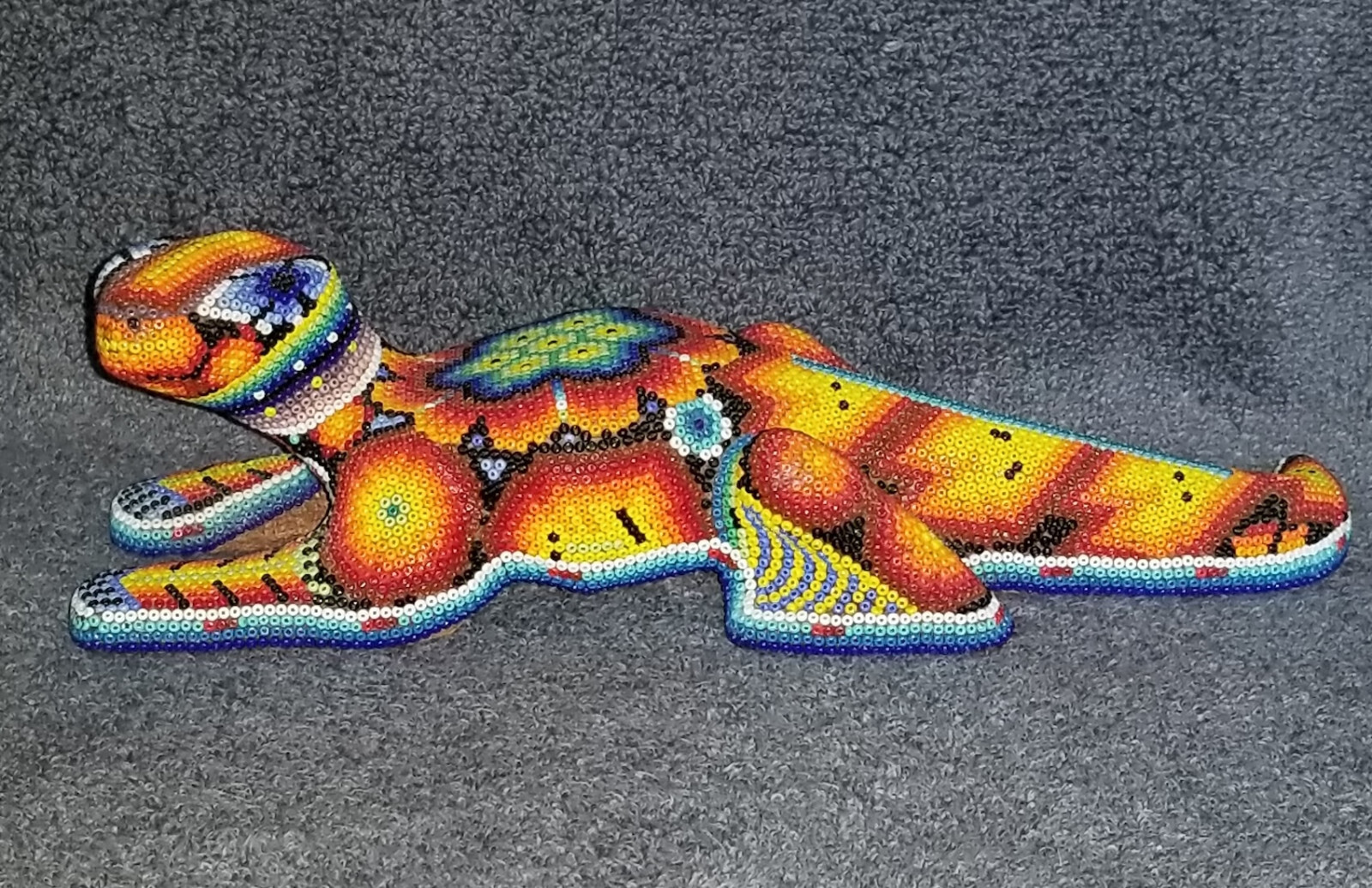 HUICHOL Lizard Beaded Sculpture Peyote Nierika 10\