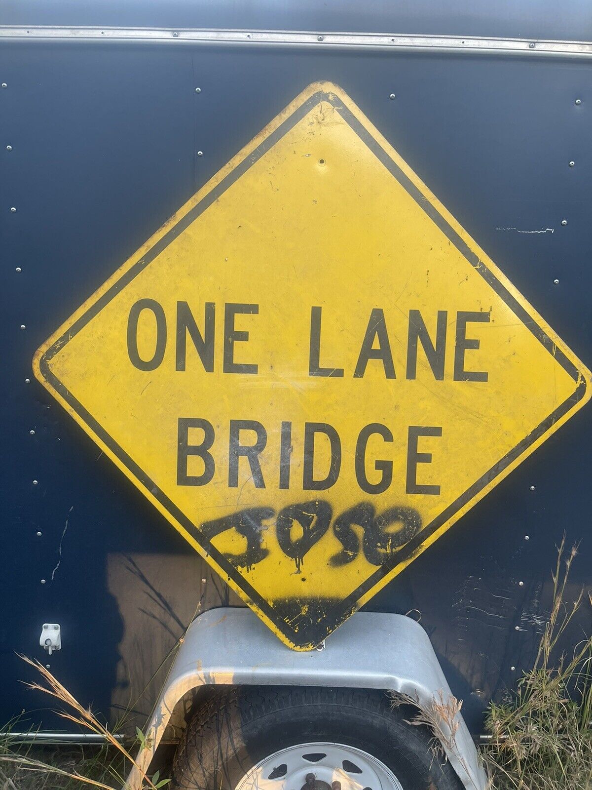 ONE LANE BRIDGE Sign Retired  Metal Traffic Road Sign 36x36”