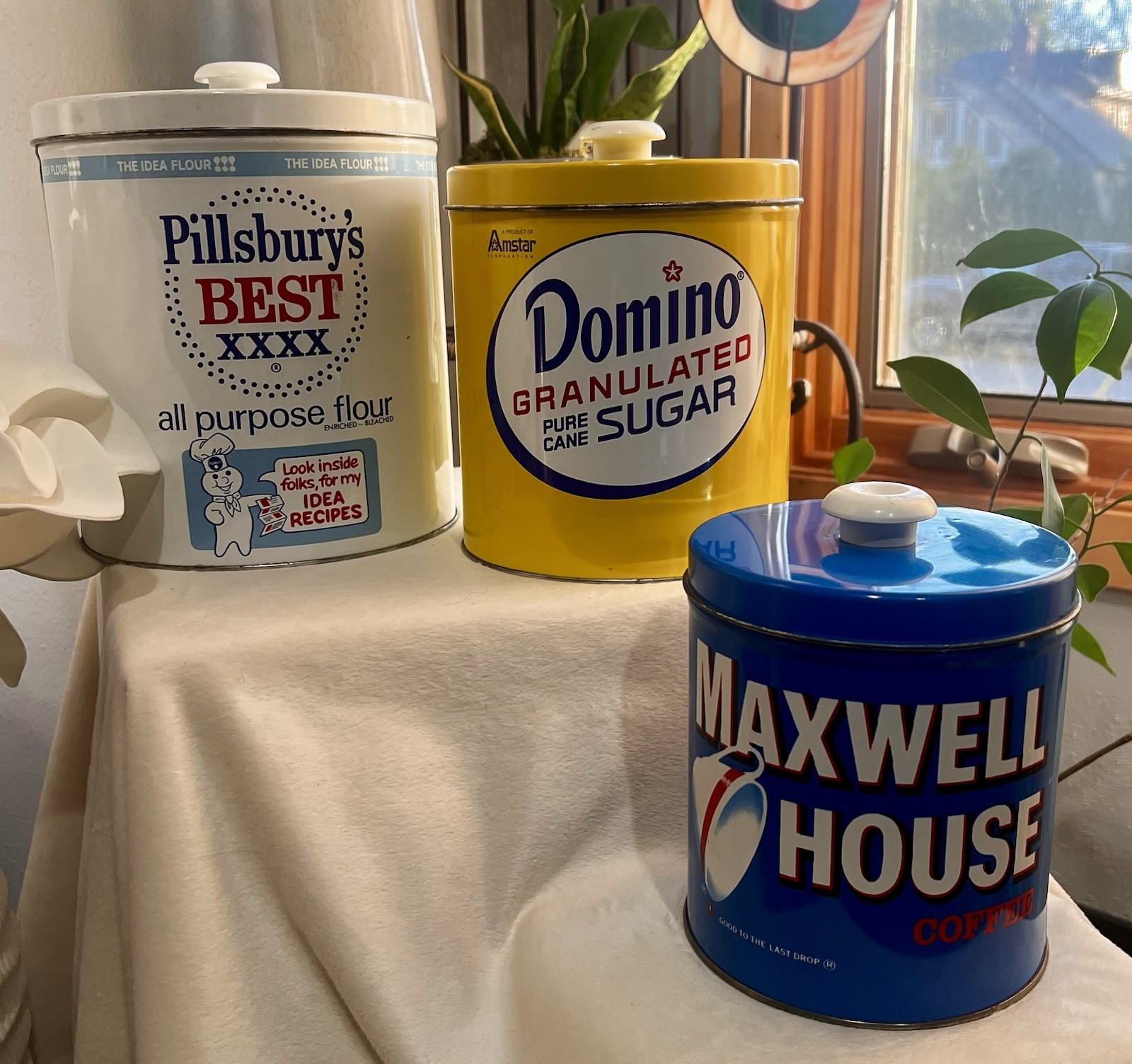 Vintage Pillsbury Domino Maxwell House Metal Canister Set 3 J.L. Clark