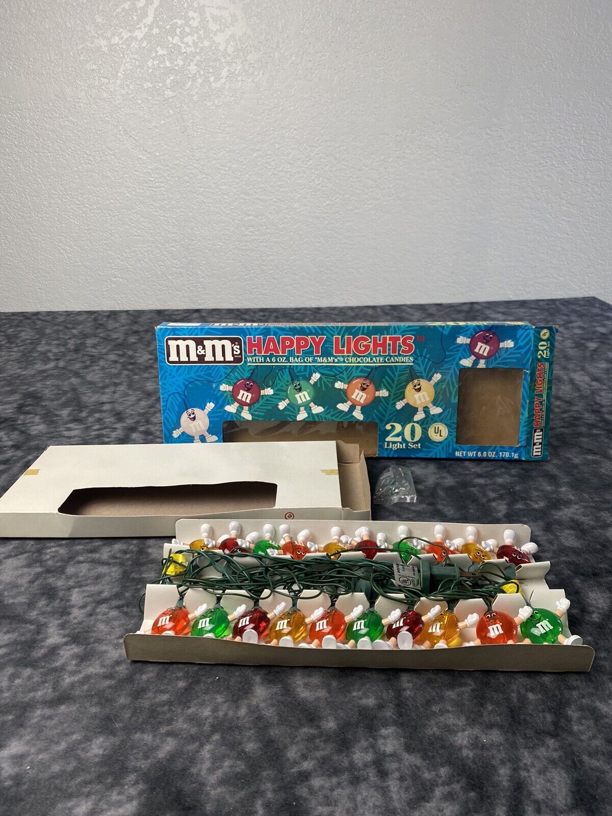 Vintage 1993  M&M\'s Candy Happy Lights Christmas 20 Light String Set With Box