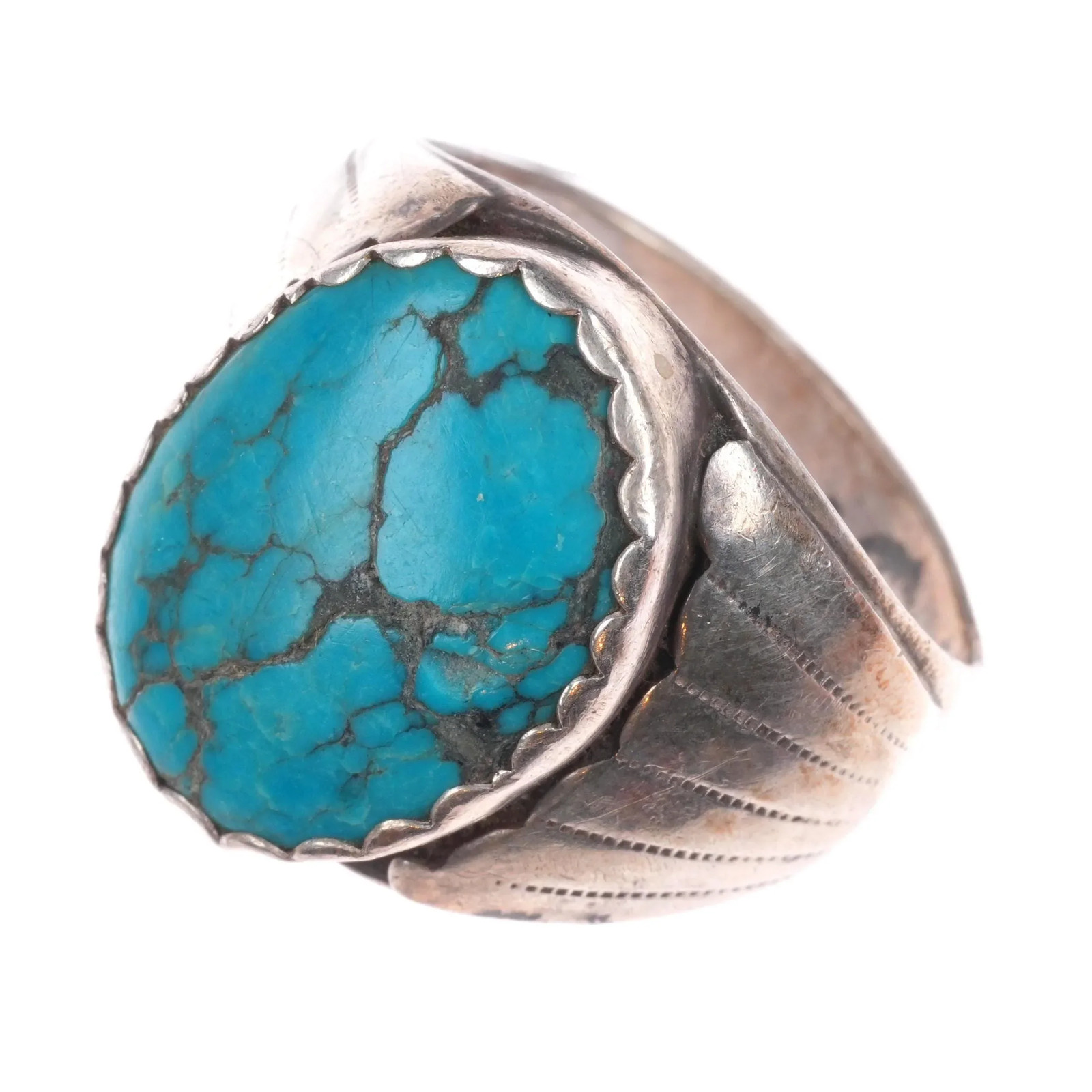 sz11.5 Vintage DL Navajo sterling silver spiderweb turquoise men's ring sz11.5 Vintage DL Navajo sterling silver spiderweb turquoise men's ring
