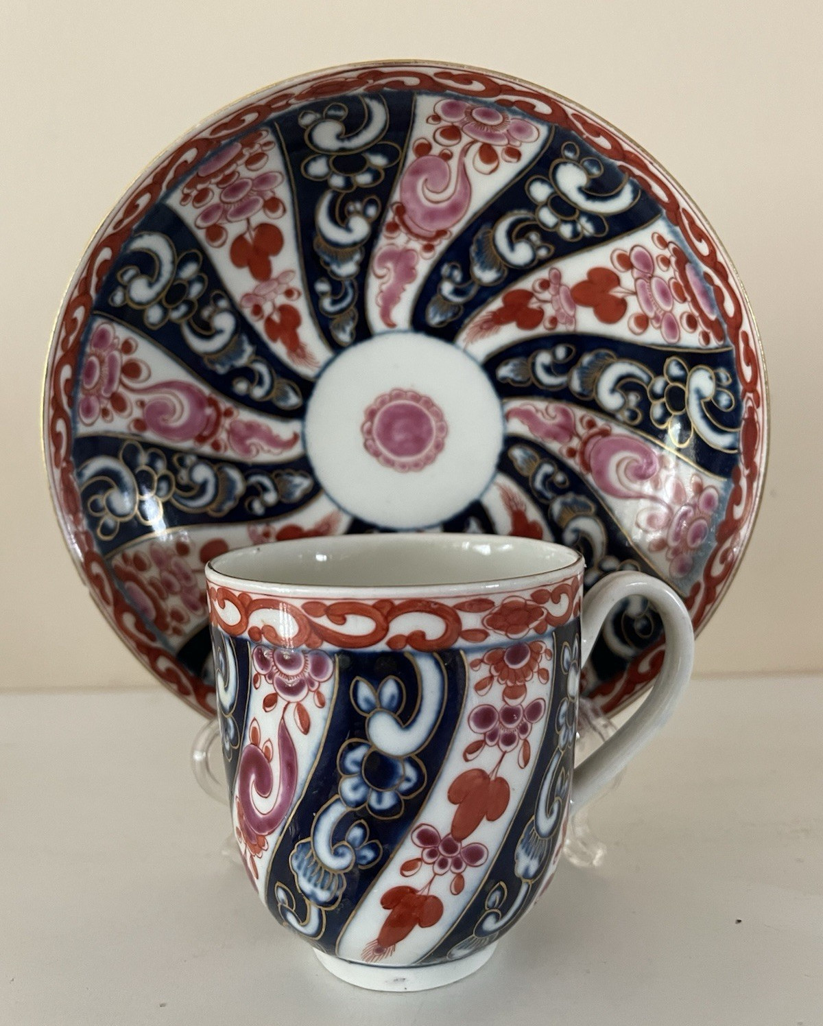 Antique Worcester 18th C Dr Wall Queen Charlotte Pattern Cup & Saucer EUC