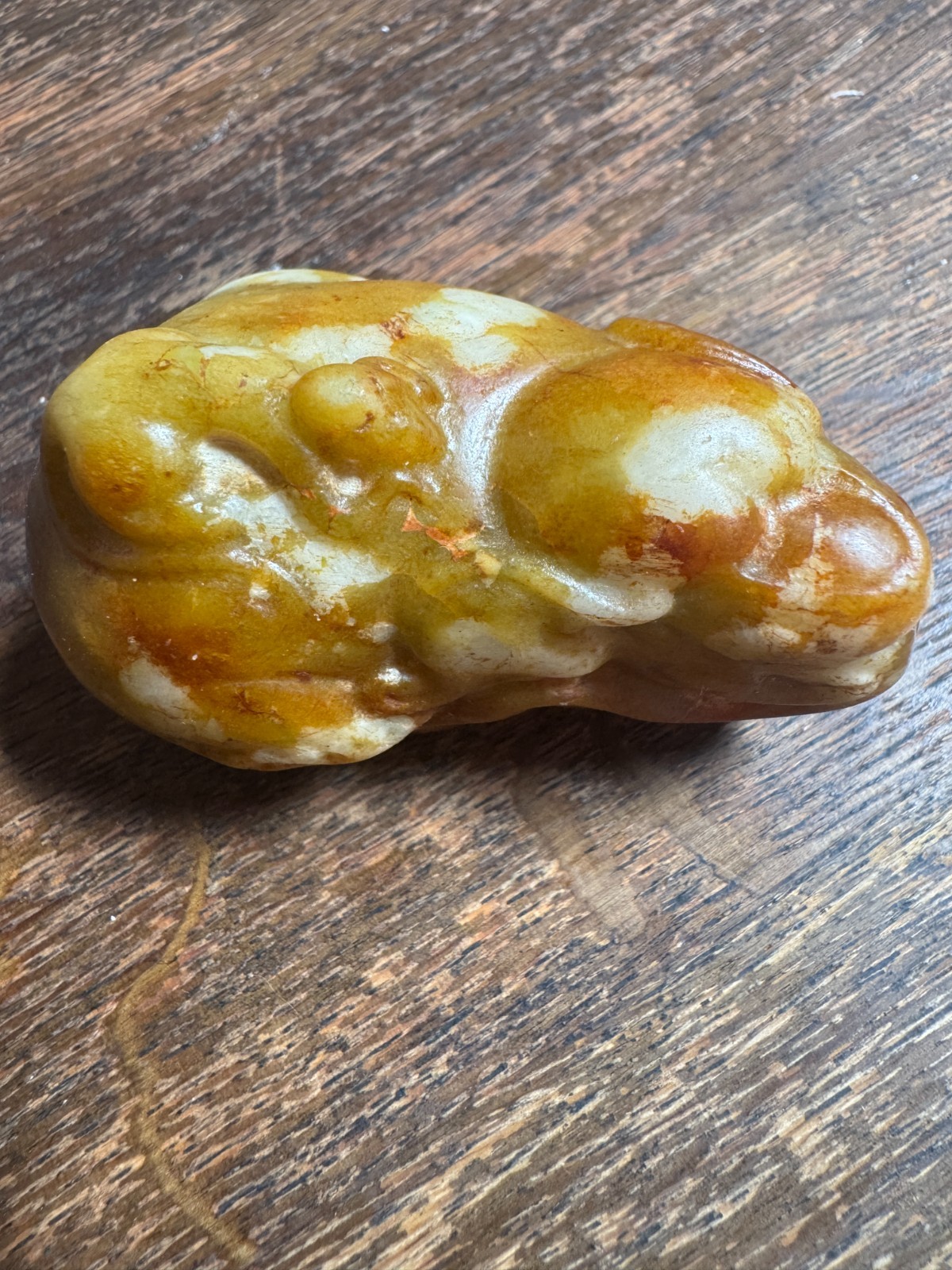 Old Hand Carved Antique Jade Bull Figurine Yellow Russet Skin Estate