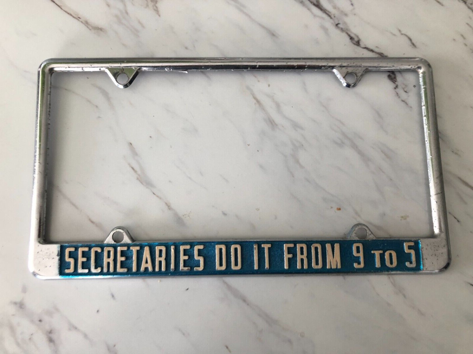 RARE 1980's Metal License Plate Frame Secretaries Do It From 9 to 5 Dolly Parton