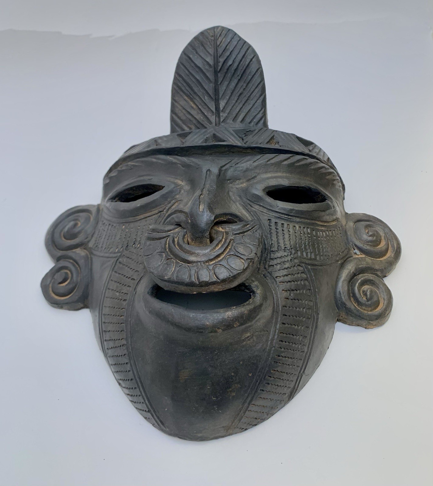 Handcrafted Pre-Columbian Style Clay Face Mask 8 x 7.5 South America