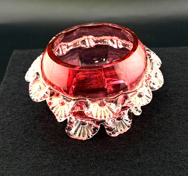 Antique Cranberry Glass Frilled Footed Salt Cellar/Votive Holder