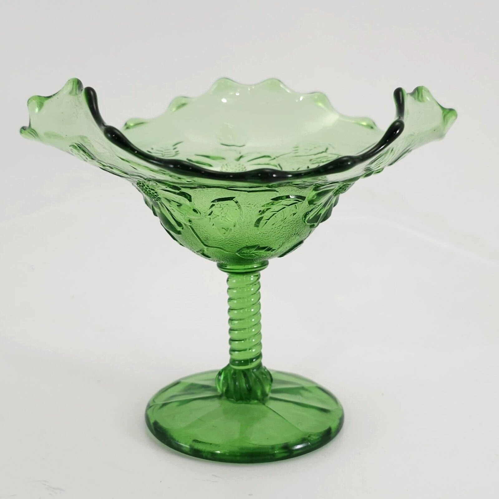 Green Footed Compote Northwood Glass Wild Flower Candy Dish