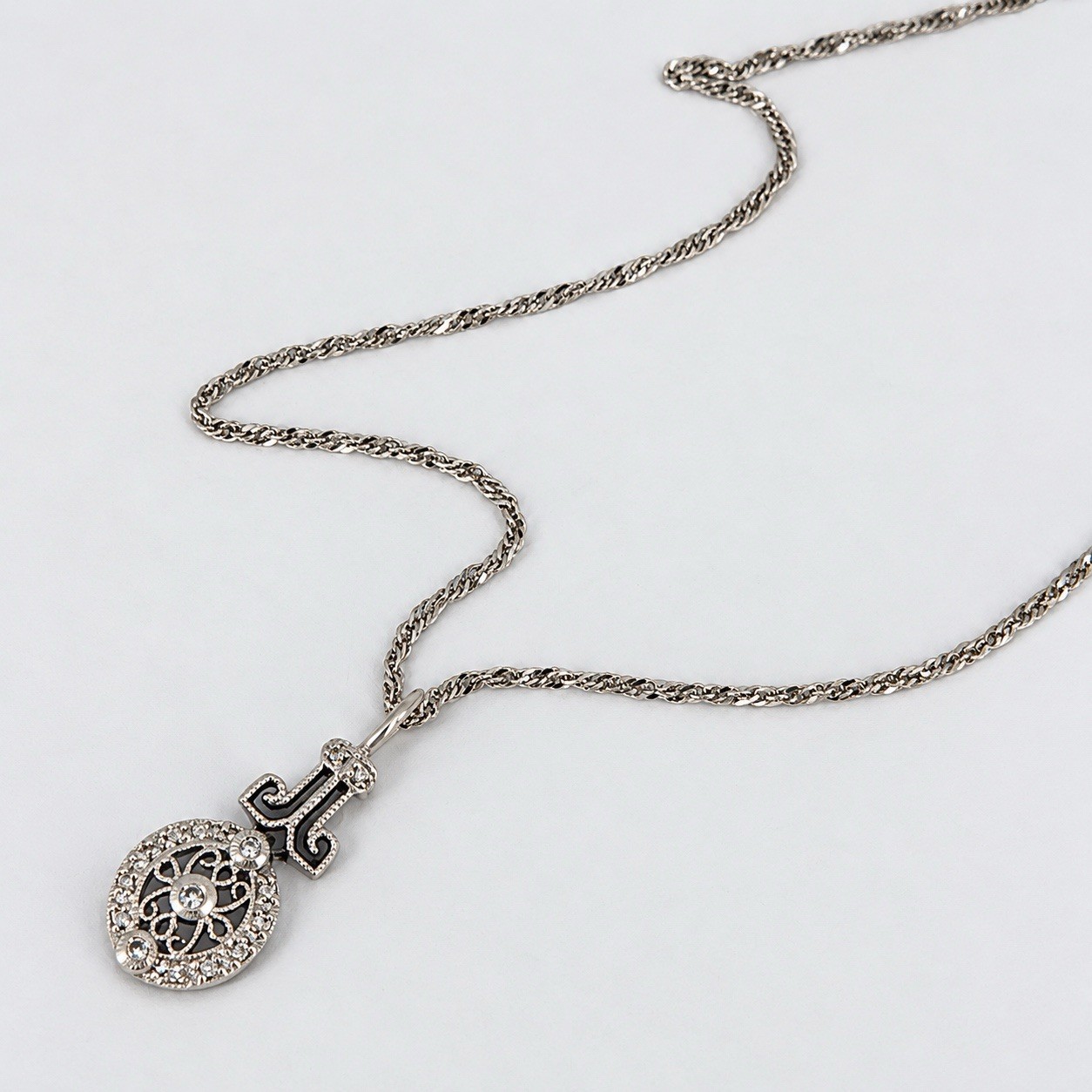 Vintage Art Deco 14K 585 White Gold Diamond Filigree Edwardian Pendant Necklace