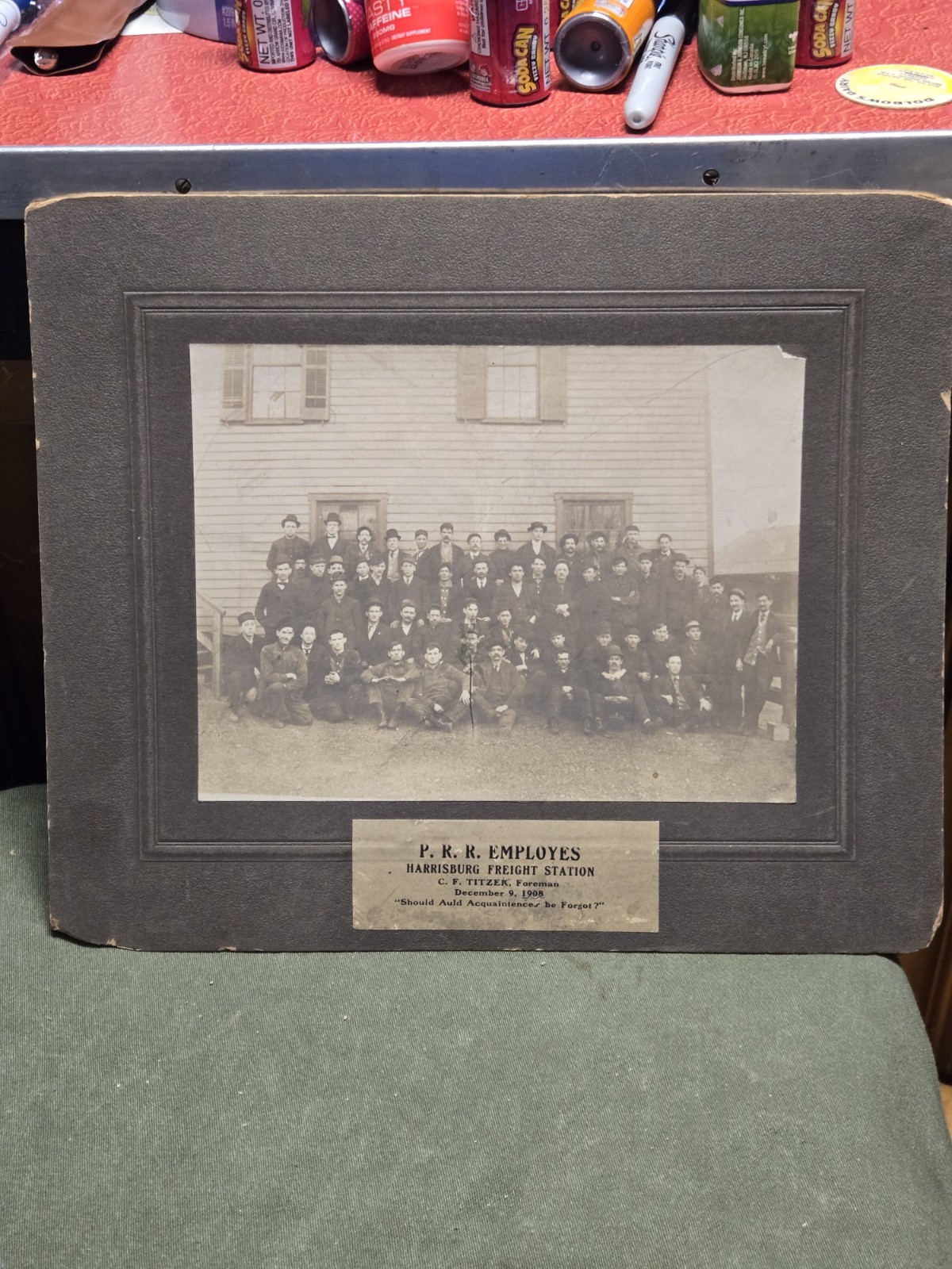 Vintage 1908 Harrisburg PA P.RR Advertising Railroad Station Cabinet Photo Sign