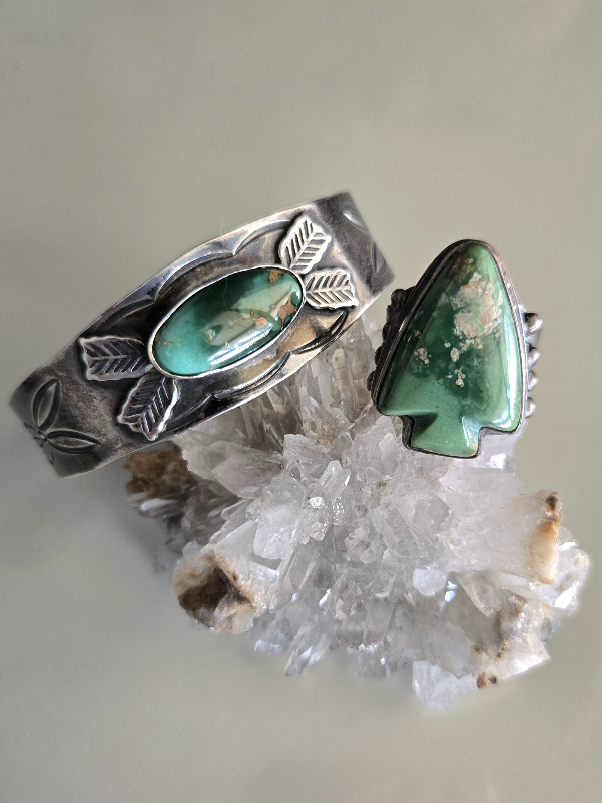 Antique Fred Harvey Era Sterling Native American Turquoise Set