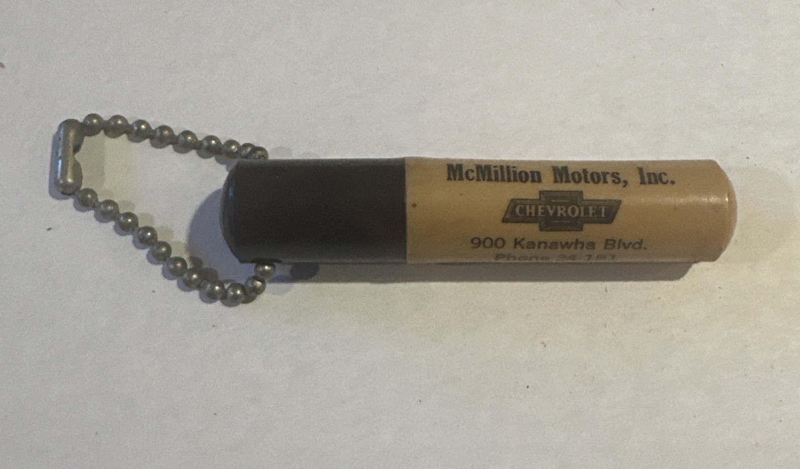 VTG McMillion Chevrolet Automobile Advertising Keychain Container Charleston WV