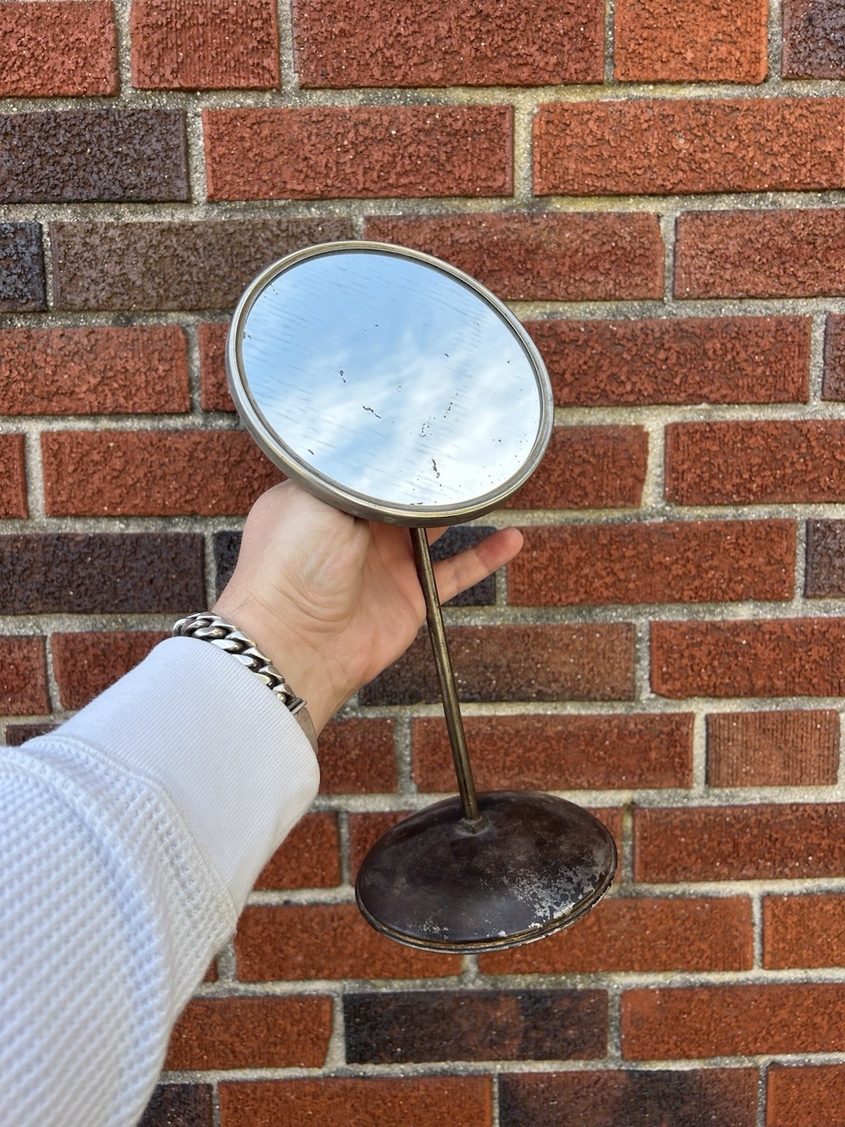 Vintage Primitive Antique Nickel Adjustable Shaving Mirror Good Patina