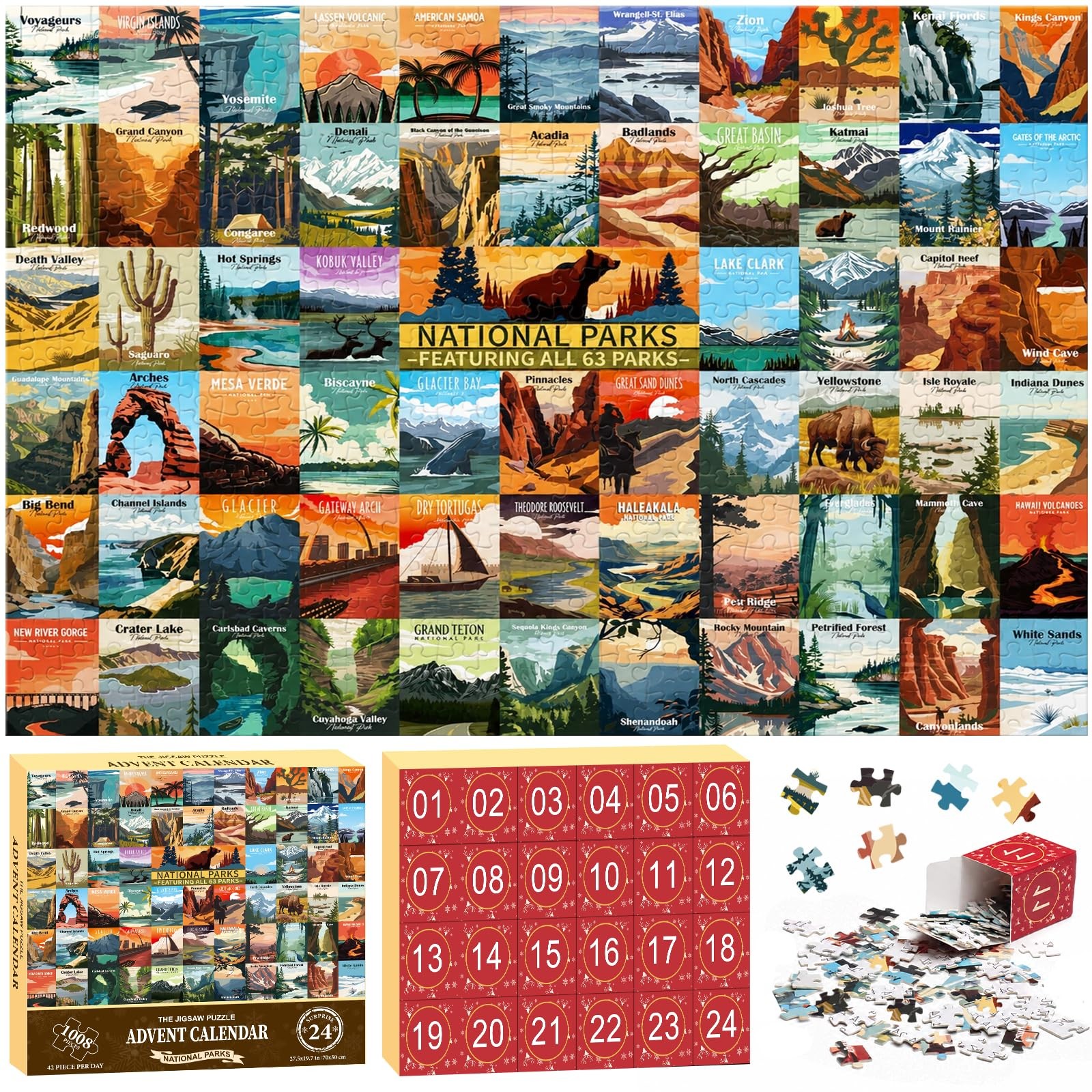 National Parks Puzzle Advent Calendar 2026 – 24 Days Countdown Brown