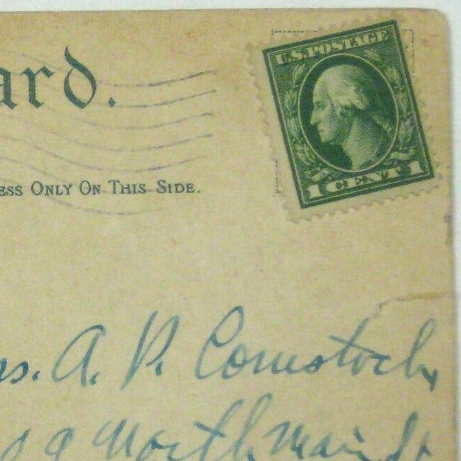 George Washington 1 Cent Green US Postage Stamp on Postcard 1915 YMCA  Mass 