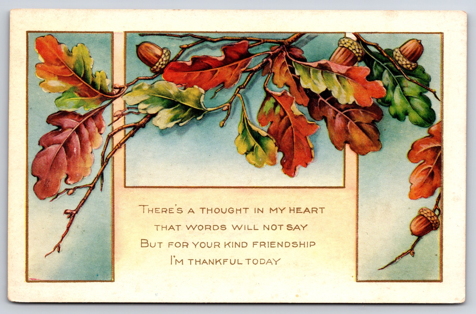 c1910s Whitney Made Friendship Postcard Oak Leaves Acorns Embossed Worcester