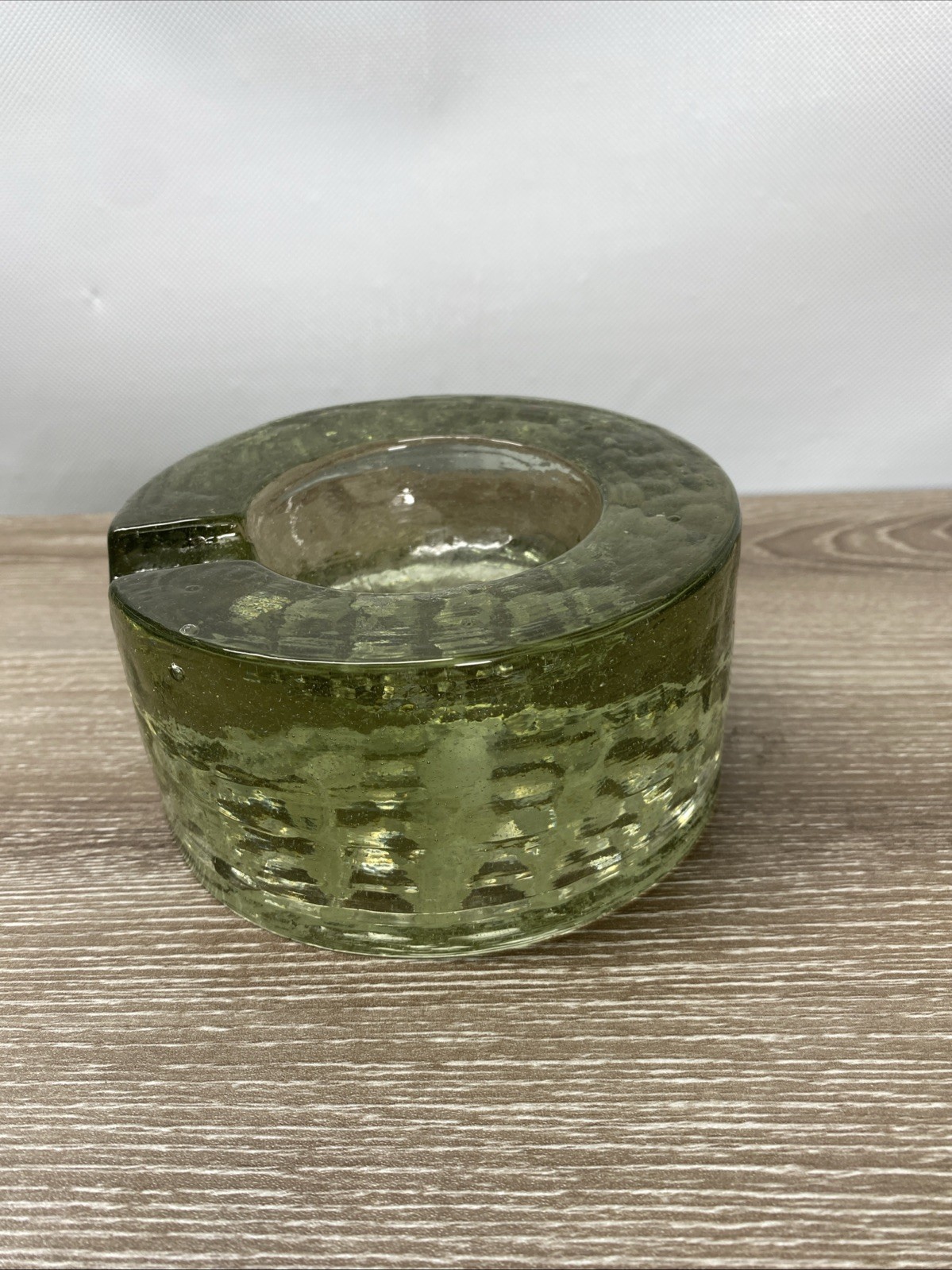 Large 1960\'s German Sculptural Textured Thick Heavy Green Glass Ashtray