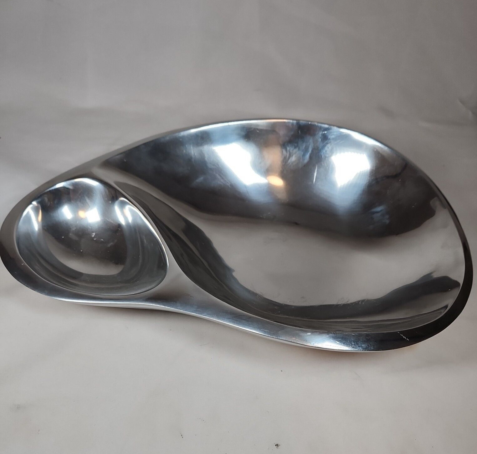 MCM Nambe 560 Serve & Dip Party Divided Teardrop Bowl Heavy Solid 1956 Alloy