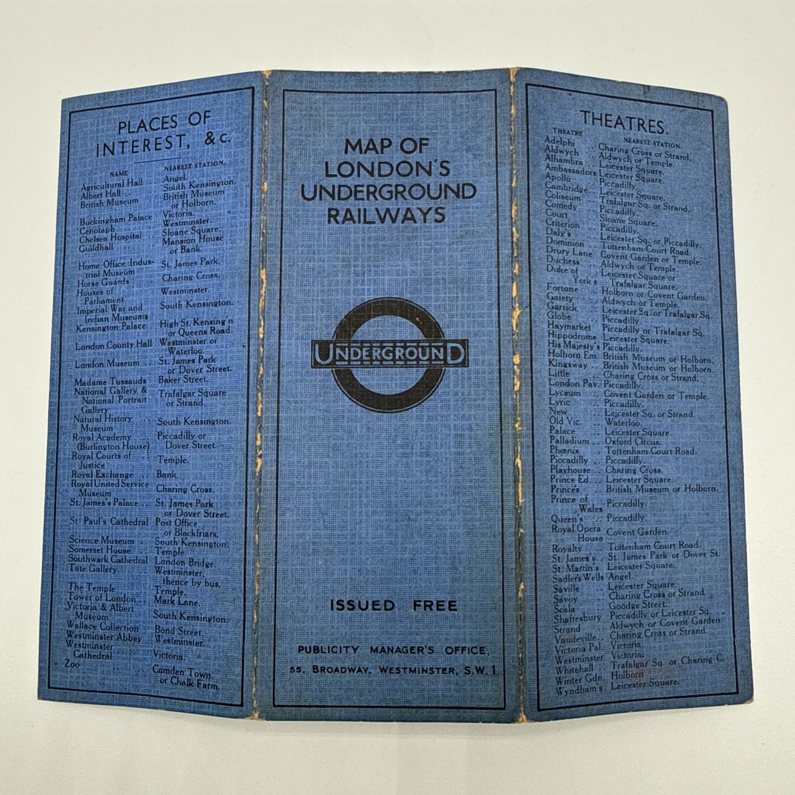 1931 F.H. Stingemore London Underground Pocket Map 11th Edition Pre-Beck Blue