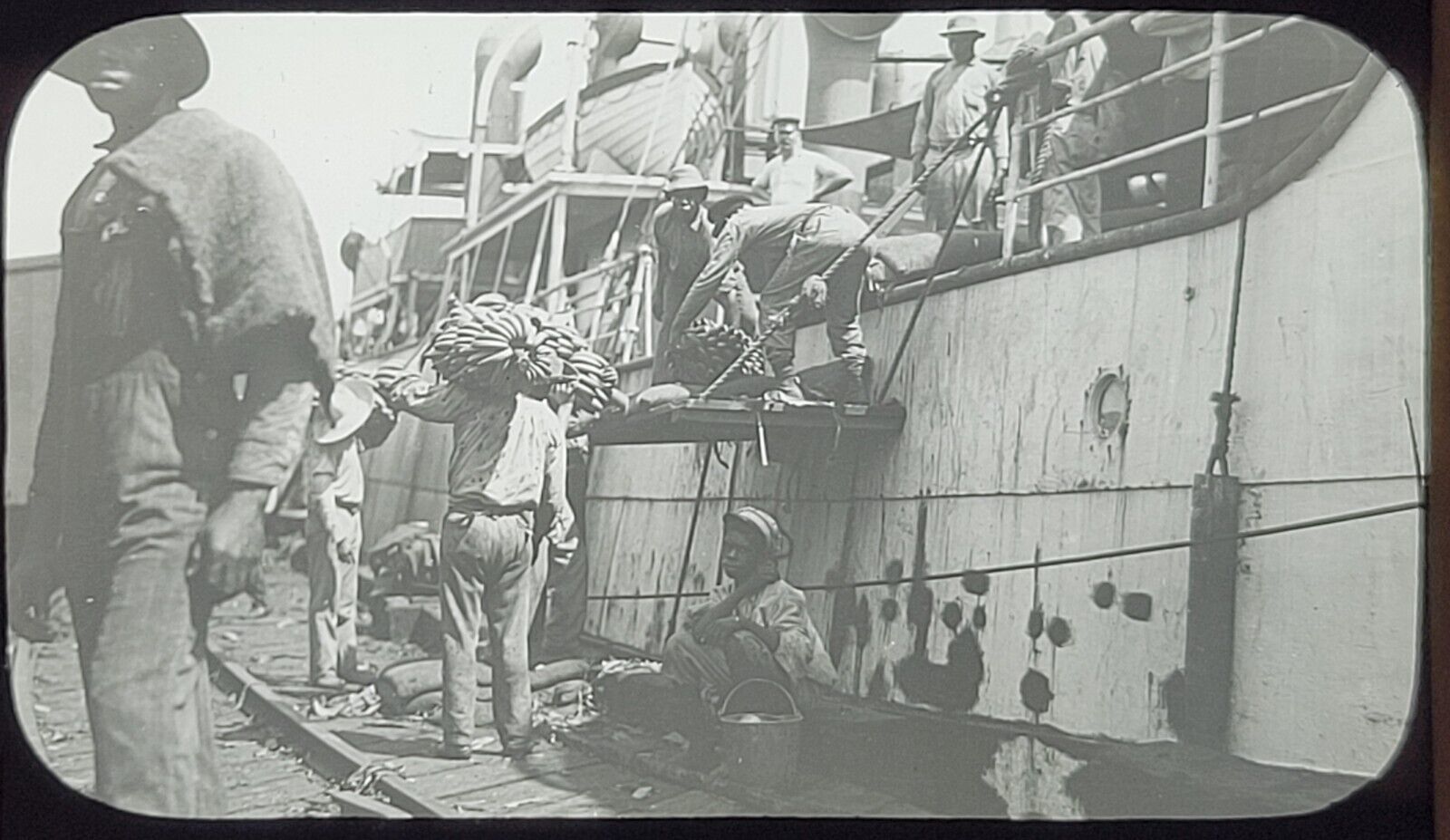 Early 1900s Loading Bananas on Boat Glass Camera Negative GUATEMALA Smithsonian 