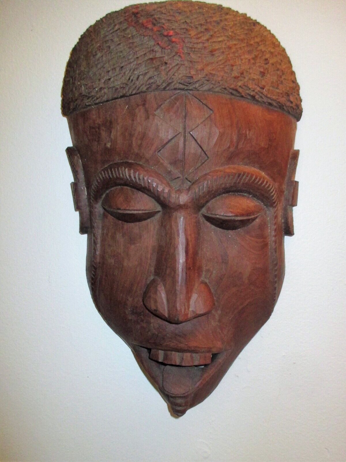 Vintage Authentic Wakamba Ceremonial Teak Wood Mask Folk Art