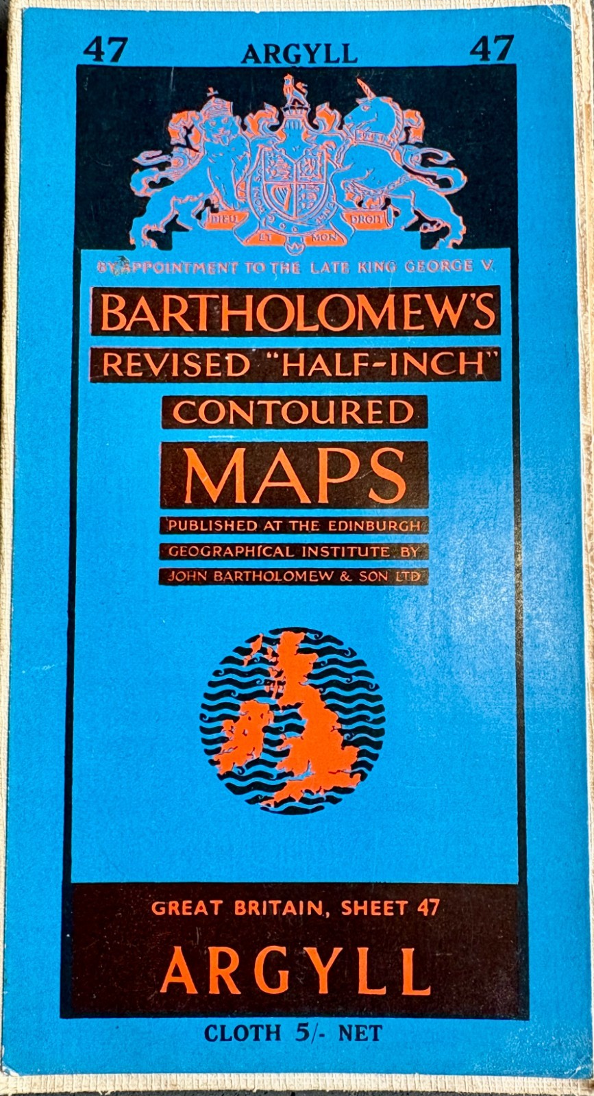 Vintage Argyll Scotland Bartholomew Map, c.1953