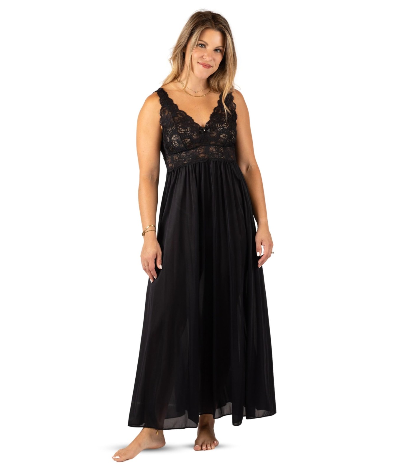 Shadowline Classy Nightgowns for Women Elegant Sleepwear, Black, 2X Plus, 53”L