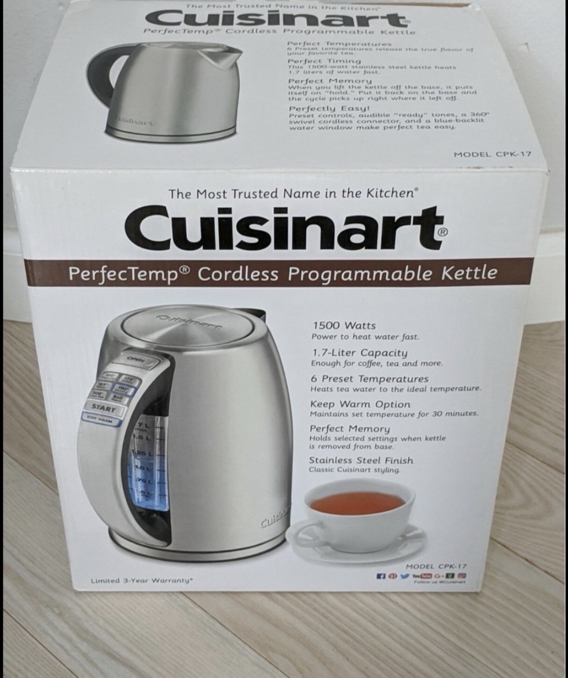 CPK-17P1 Cuisinart 1.7L PerfecTemp Electric Kettle 6 Temp Presets