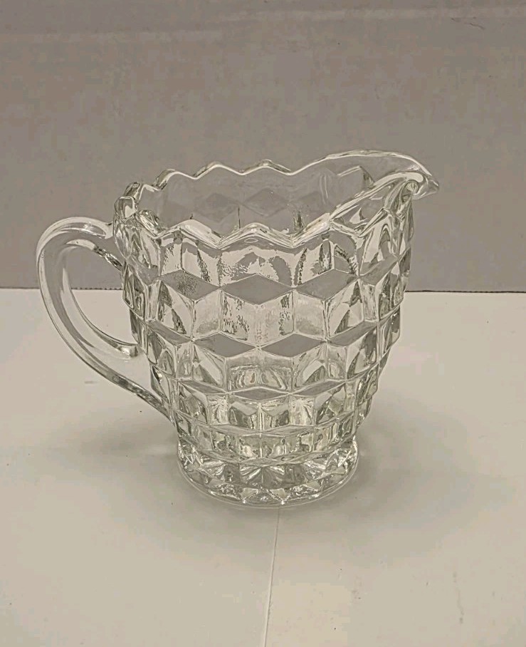 Vintage Fostoria American Clear Glass Creamer Cube Cubist Pattern 2056 USA