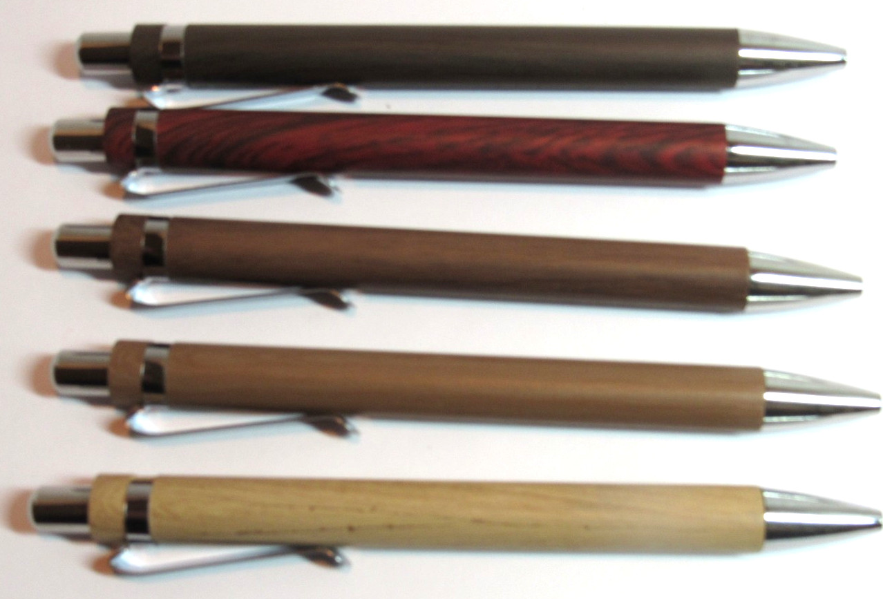 Set of 5 Bamboo Click Top Ballpoint Pens- Ecofriendly