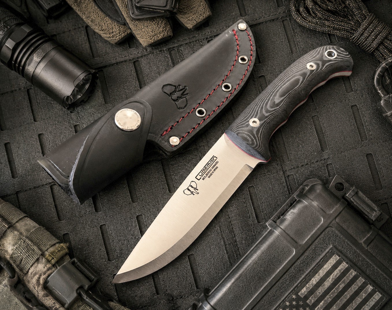 Cudeman Micarta Full Tang Tactical fixed blade leather sheath Made in Spain